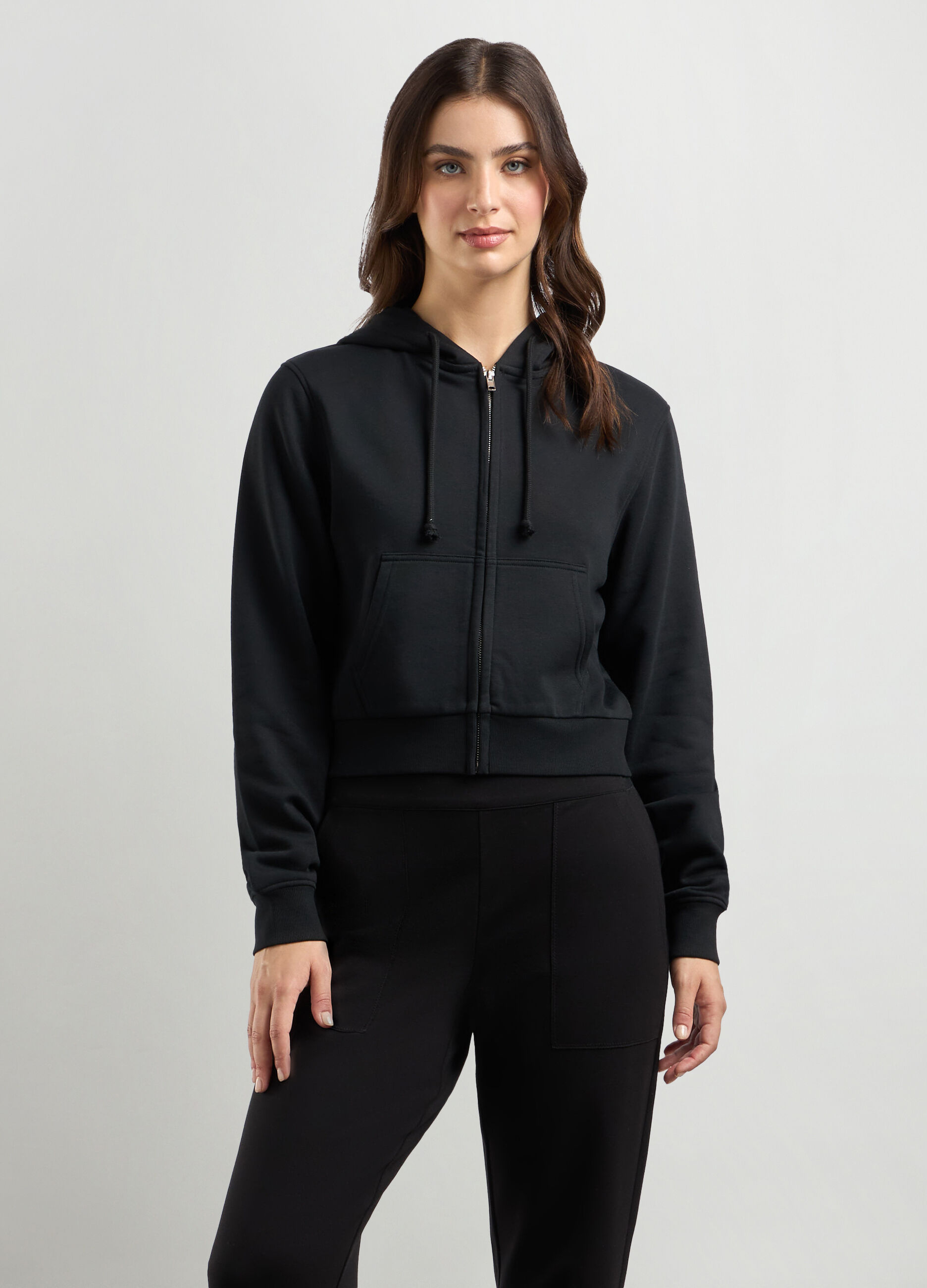 Felpa cropped in fleece di misto cotone donna_0