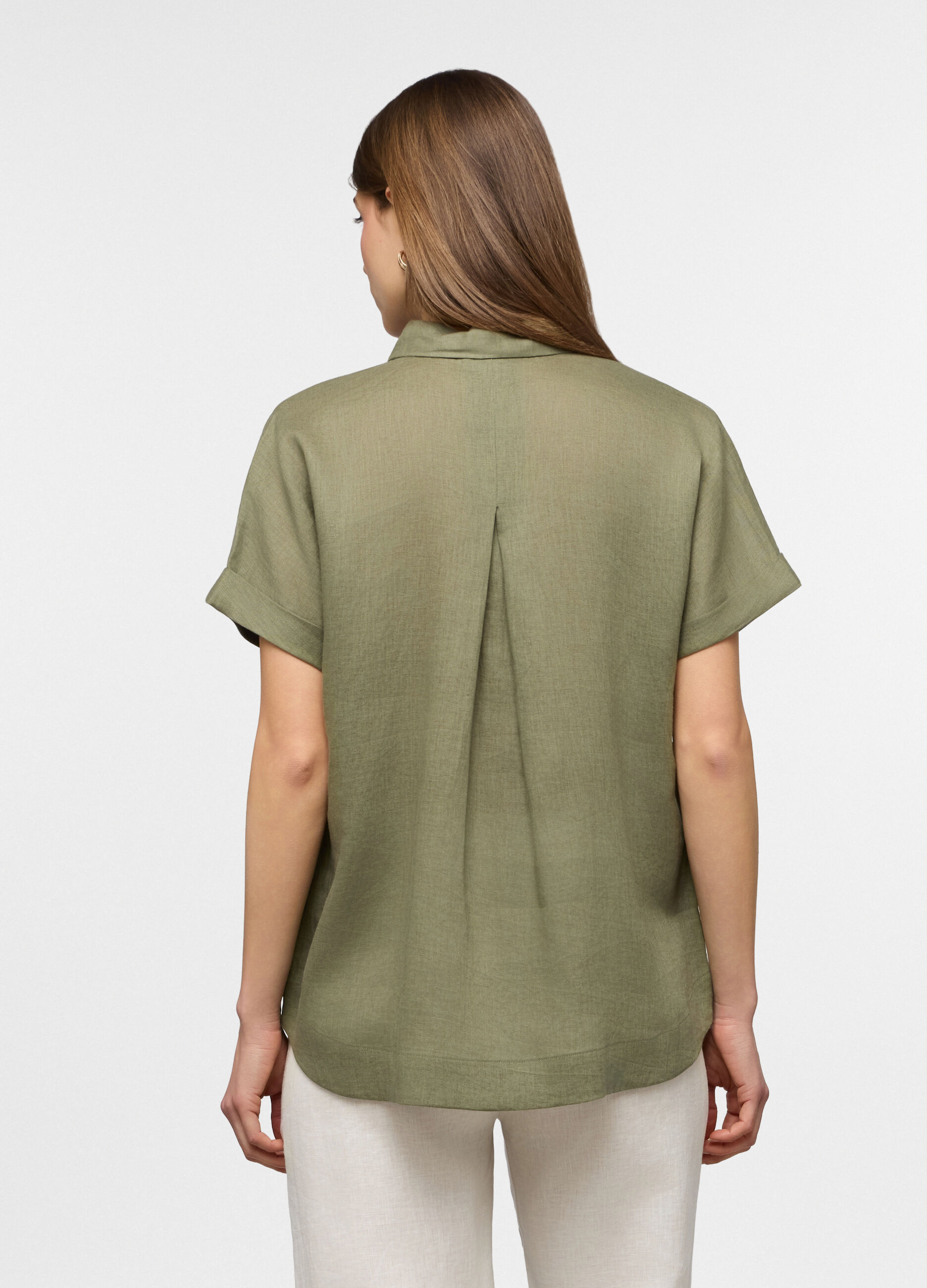 Camicia fit regular con colletto alla francese in puro lino donna _1