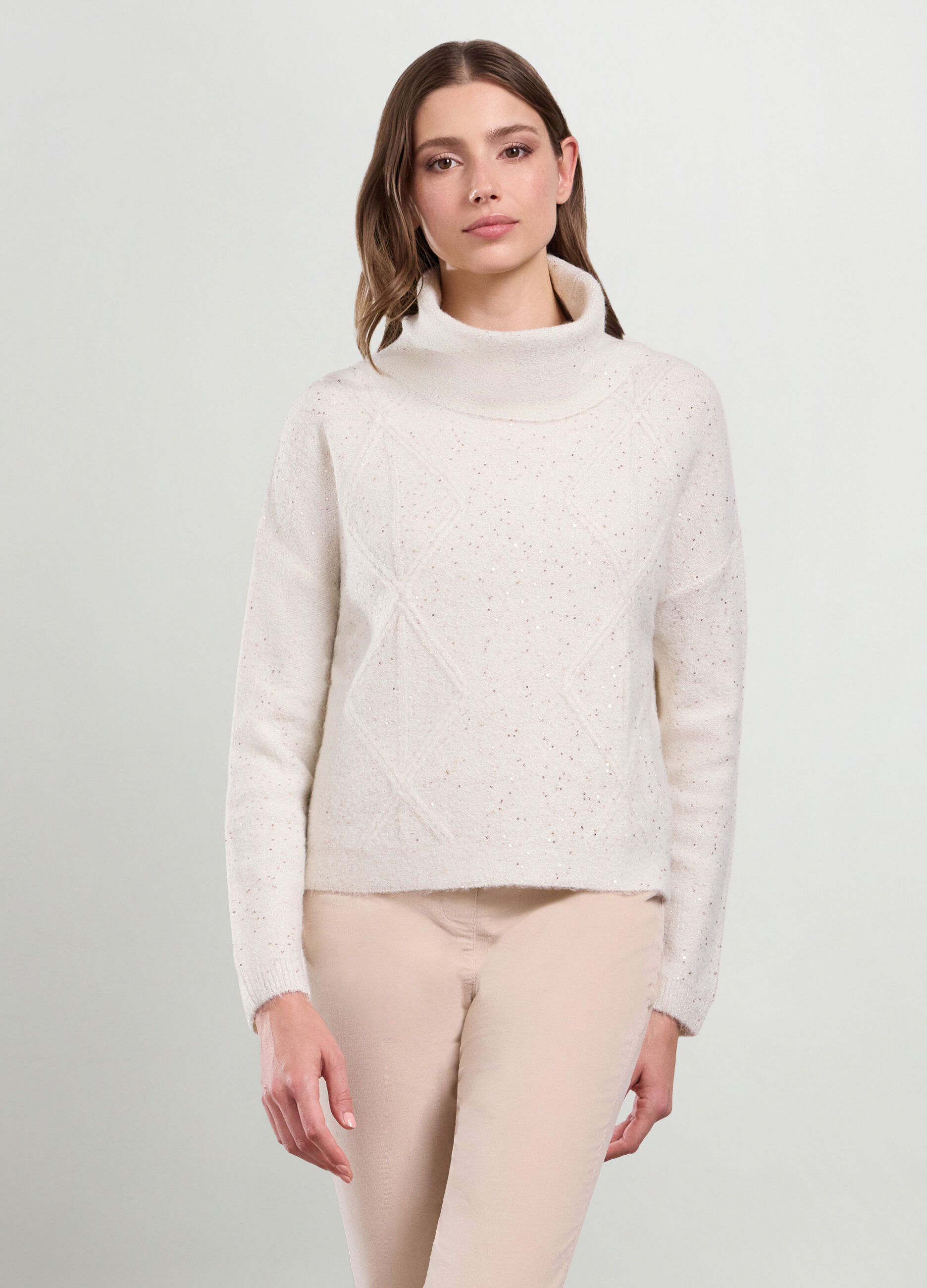 Tricot a collo alto con paillettes donna_0