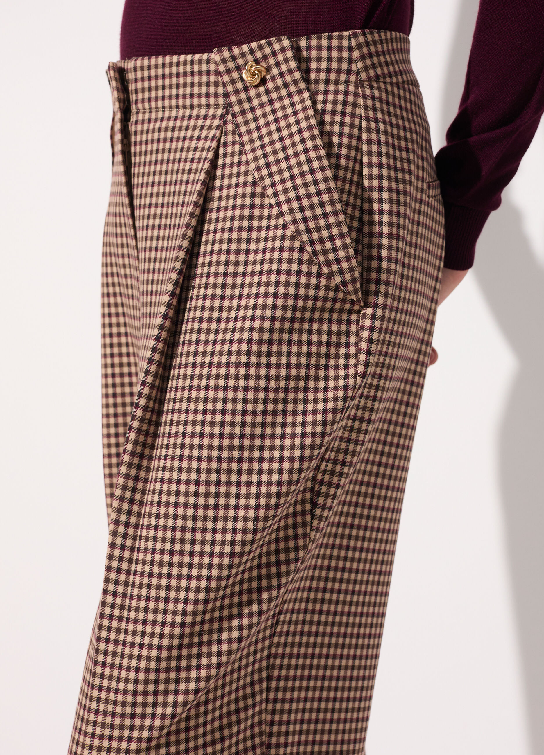 Pantalone a vita alta a quadretti donna_3