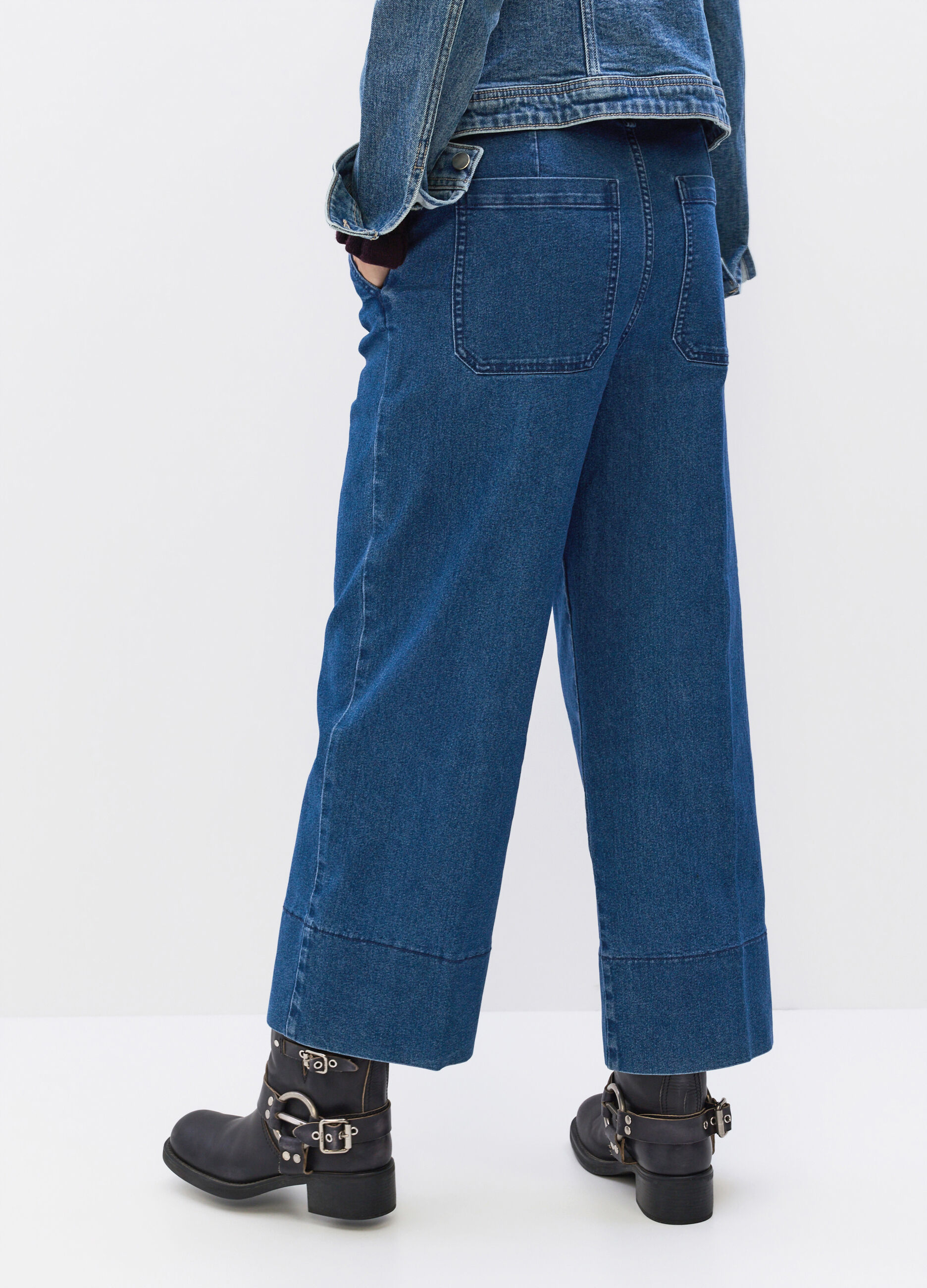 Pantaloni Culotte Fit in denim stretch misto cotone donna_1