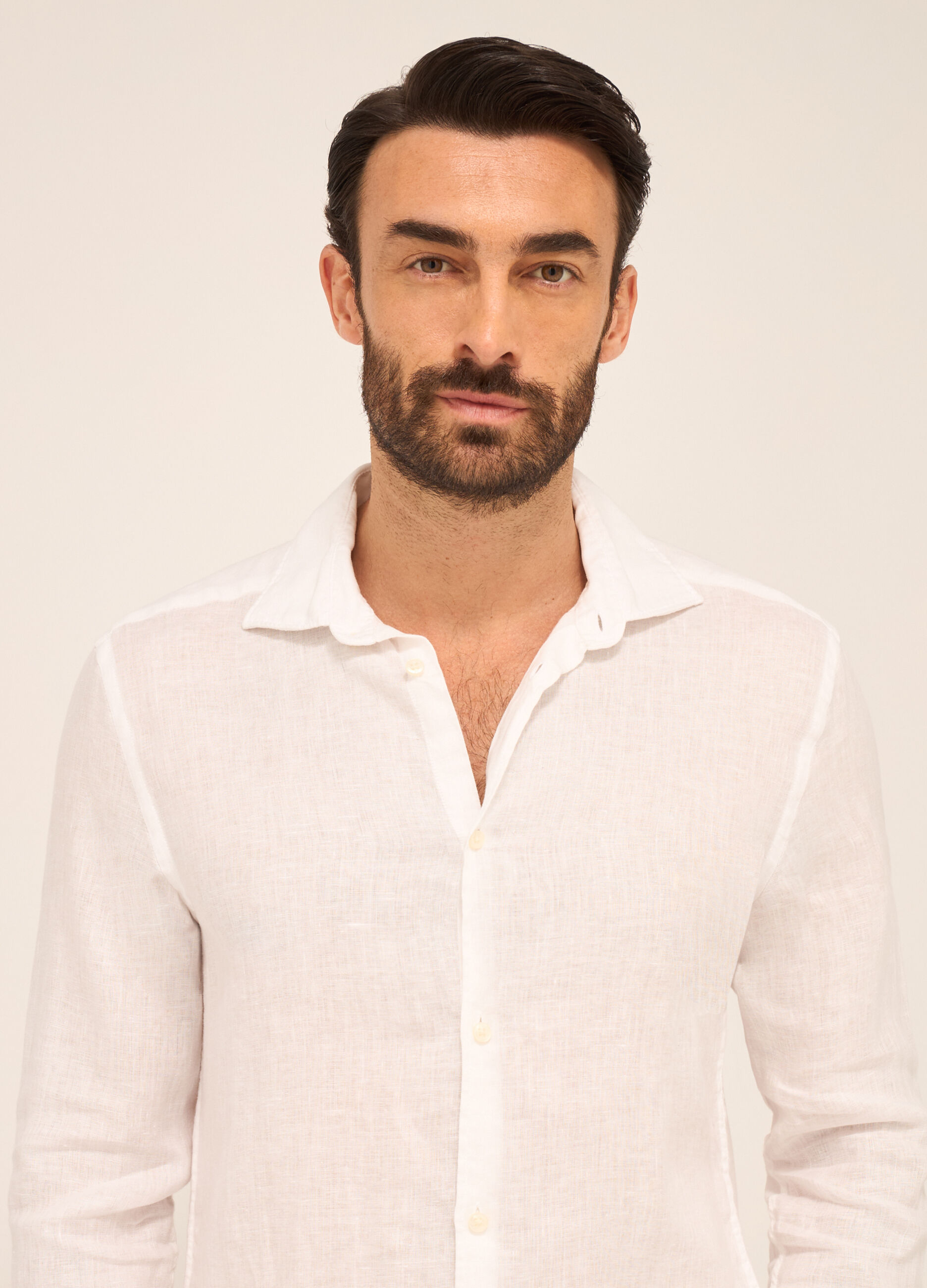 Camicia slim fit in lino a righe uomo_2