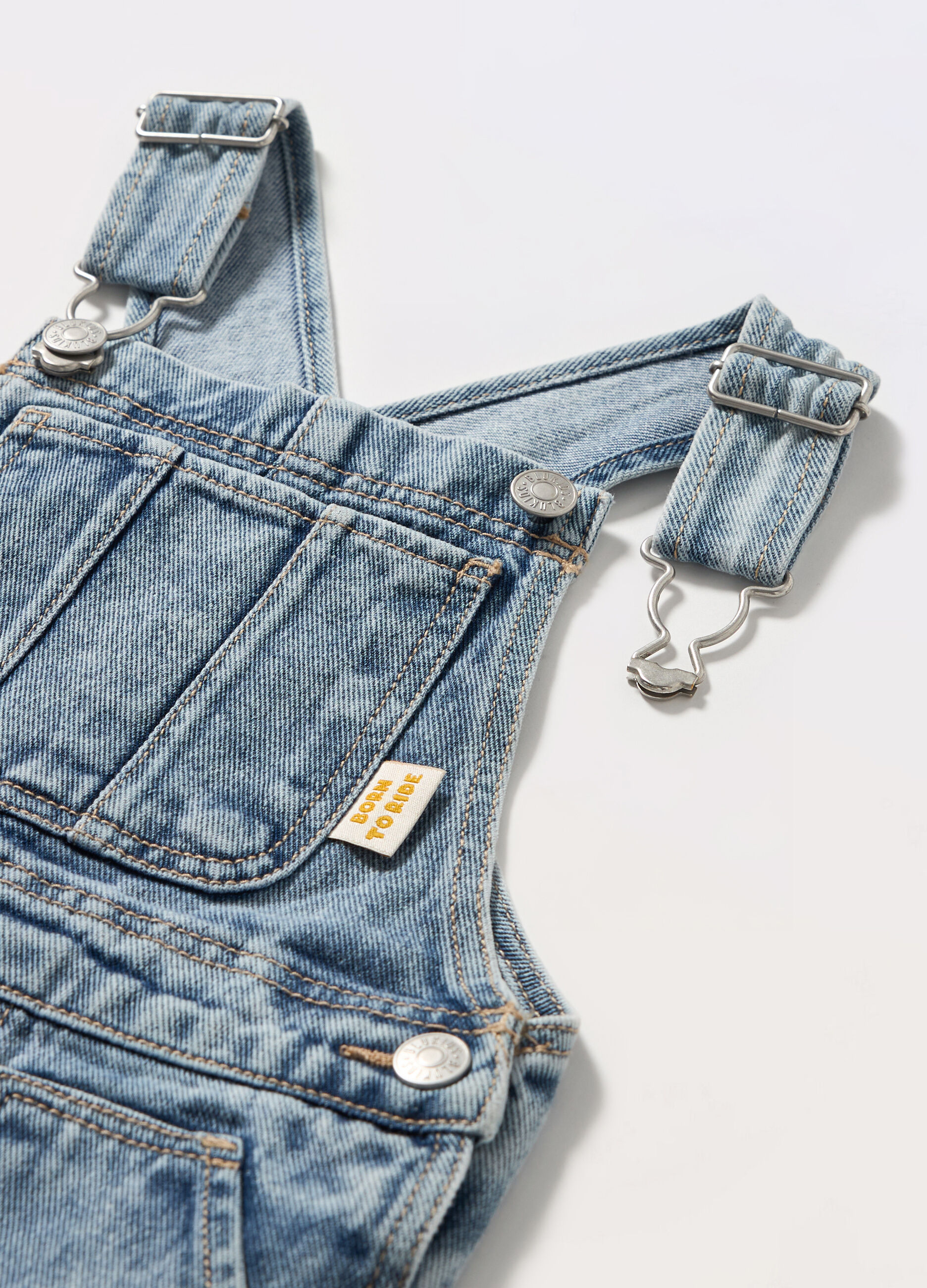 Salopette in denim di puro cotone neonato