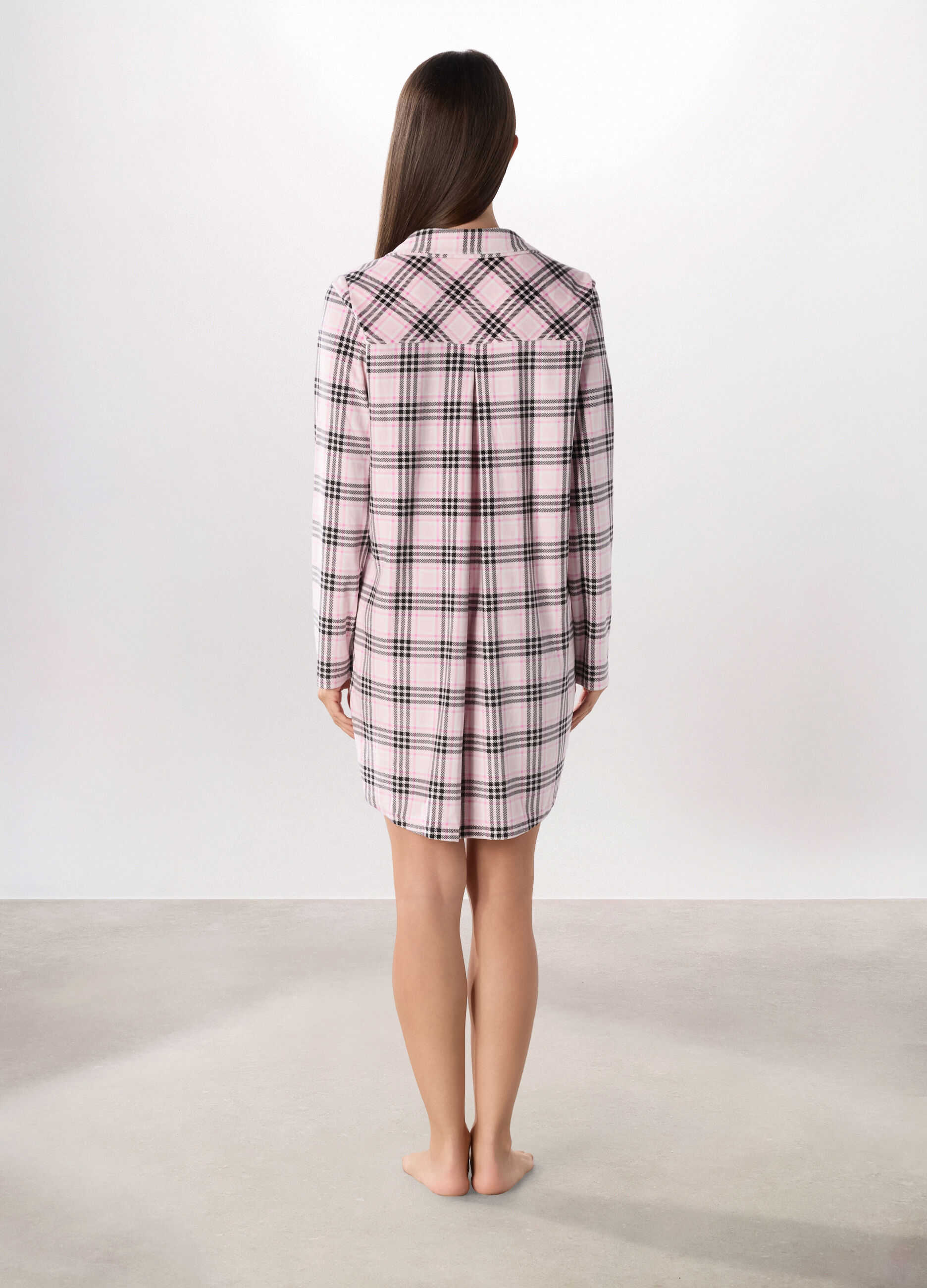 Camicia da notte in velours a quadri donna_1
