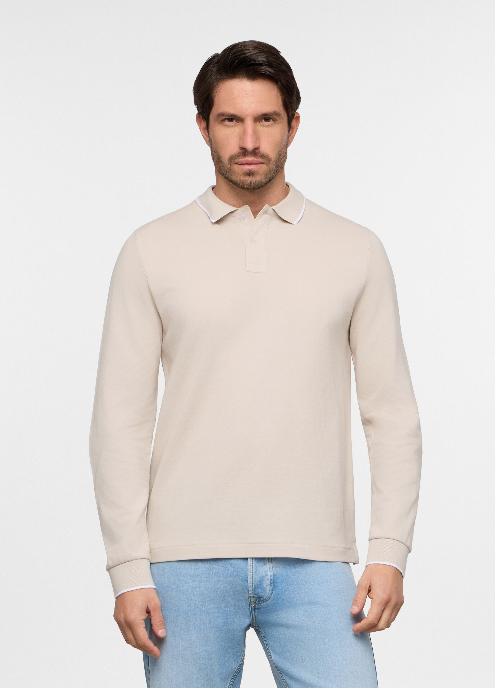 Polo a maniche lunghe in piquet di cotone uomo_0