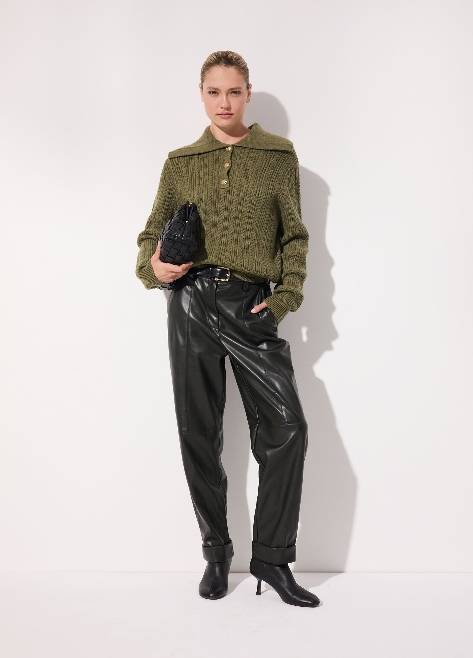 Pullover in misto lana con colletto donna_0