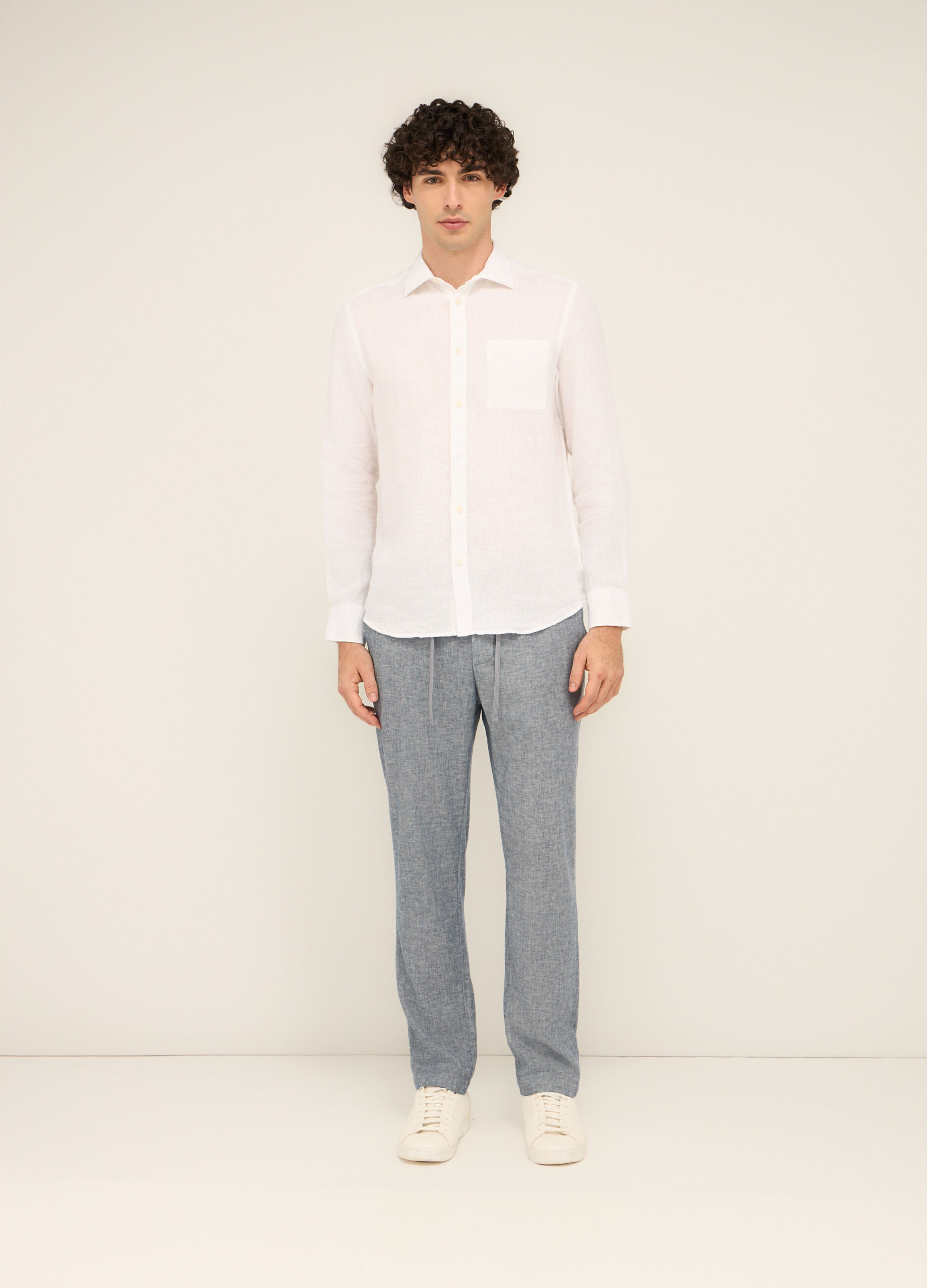 Pantaloni chino in cotone e lino stretch uomo_0