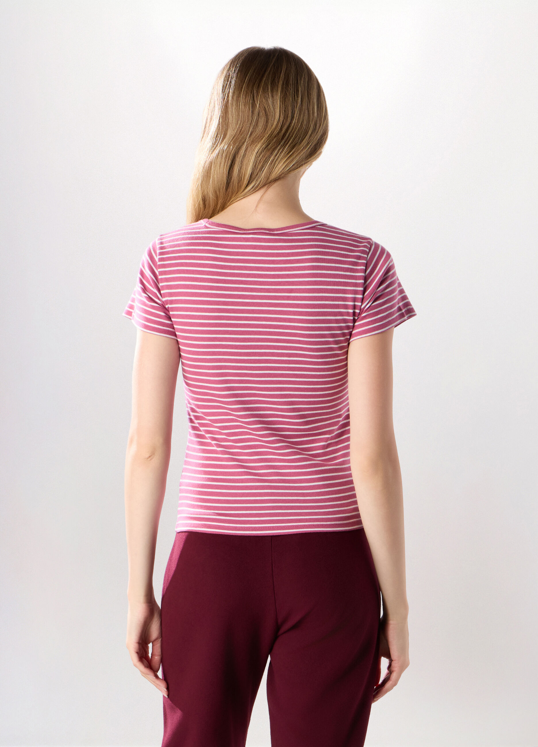 T-shirt in costina di puro cotone donna_1