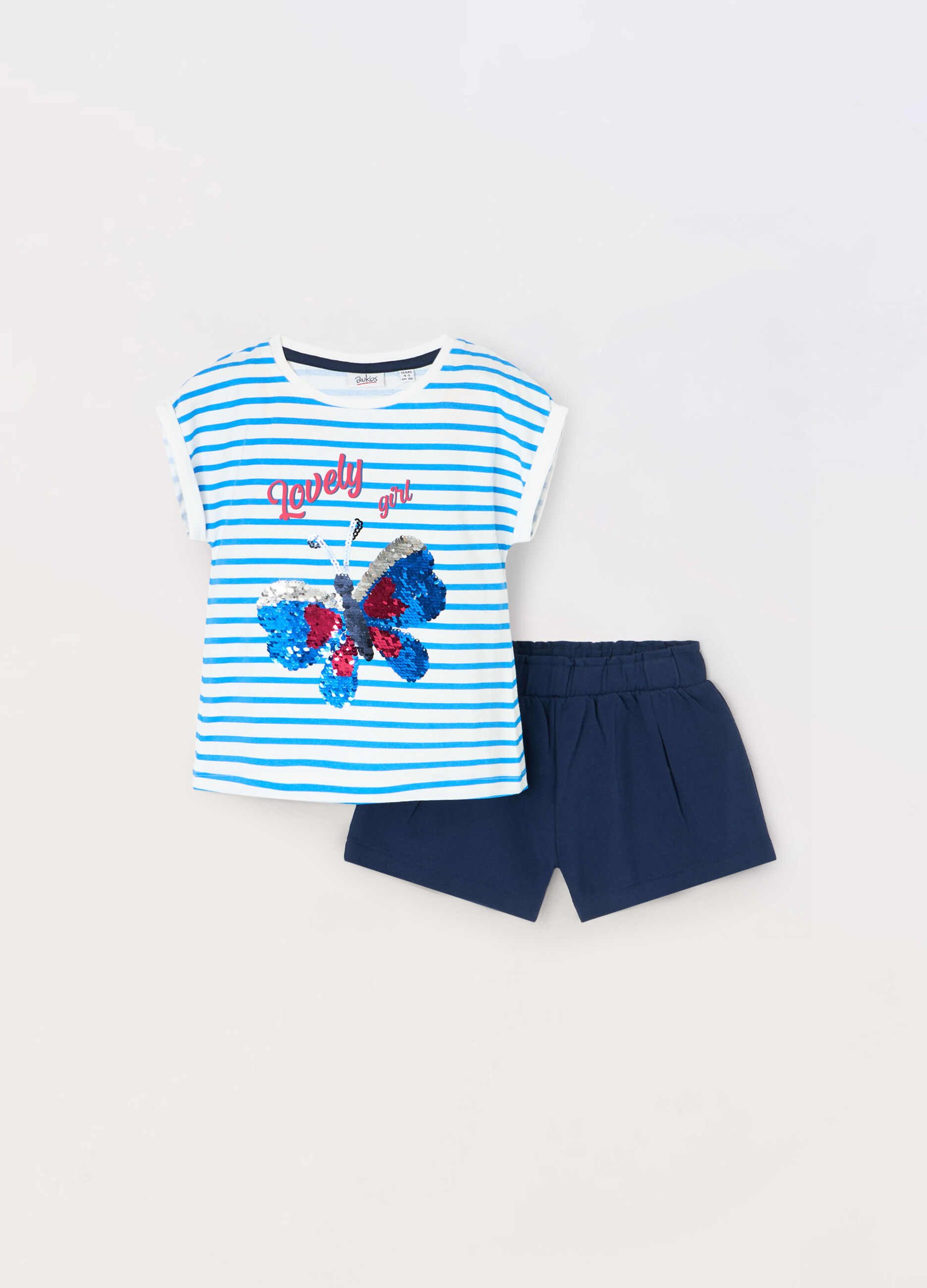 Jogging set corto in cotone stretch con paillettes bambina_0