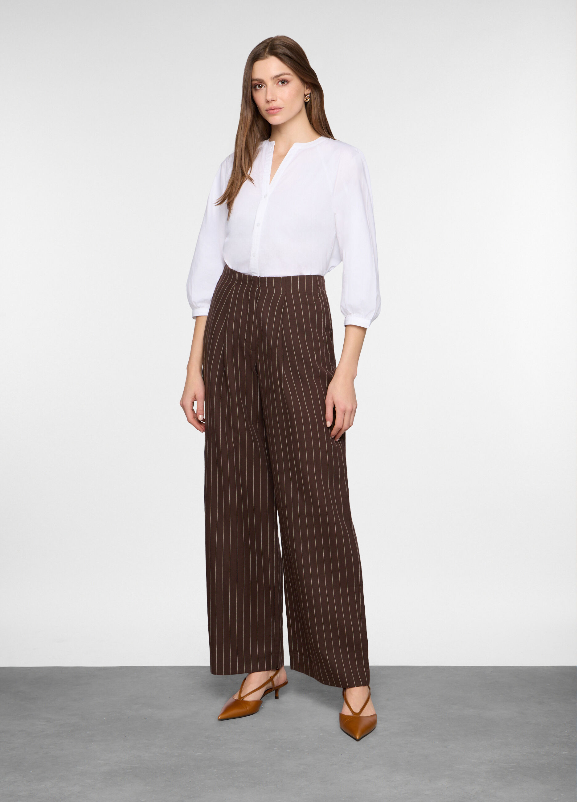 Pantaloni palazzo over fit gessati misto lino donna_0