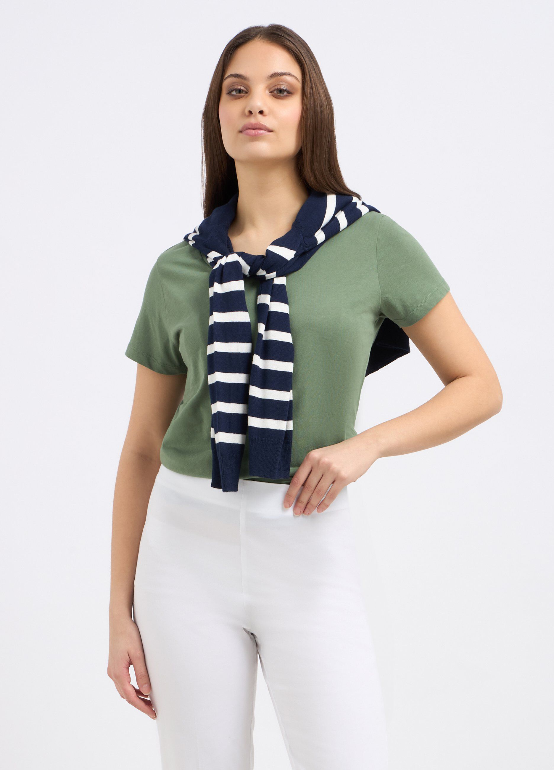 T-shirt in puro cotone tinta unita donna_0