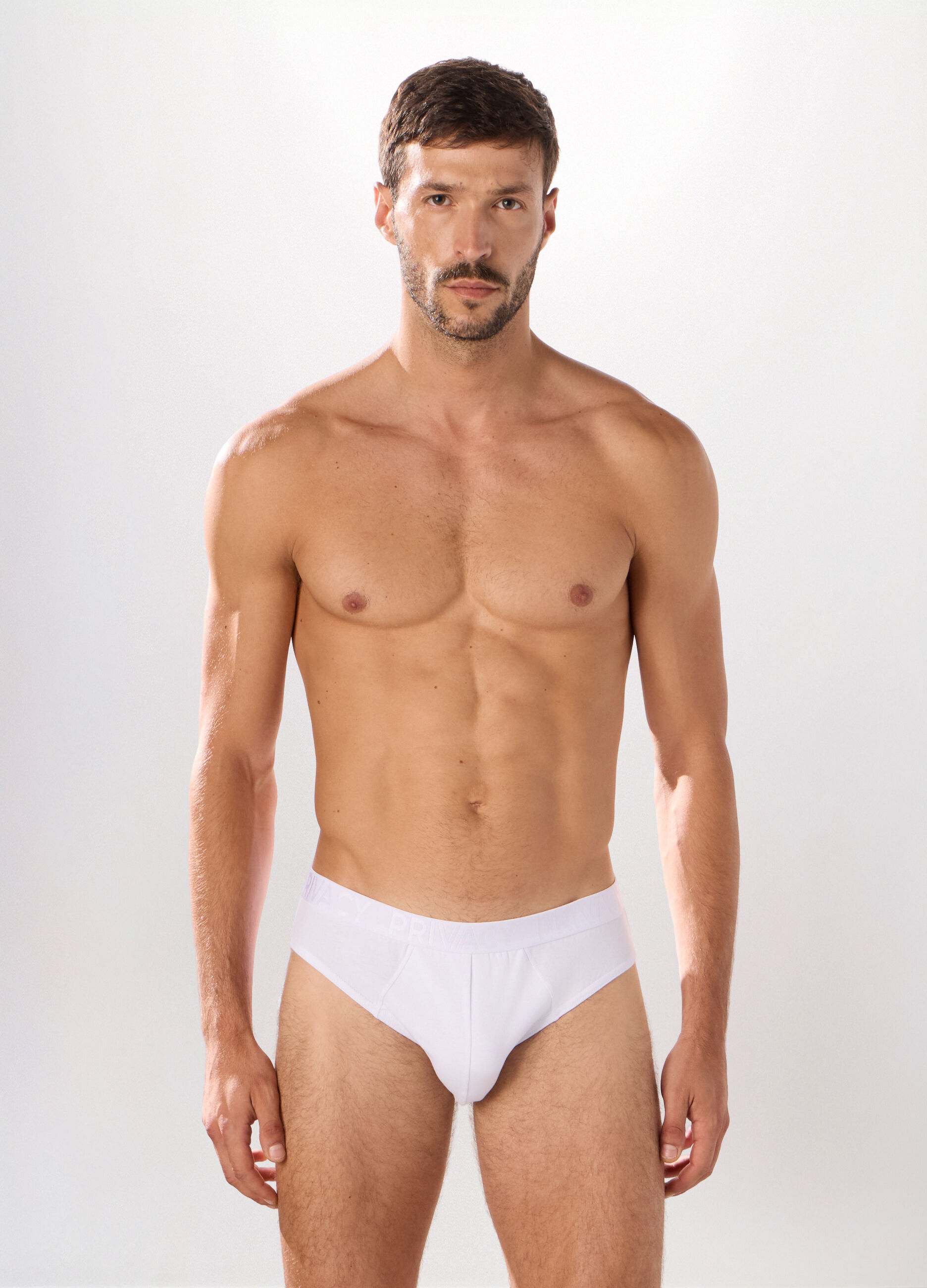 Slip in cotone stretch con logo uomo_0