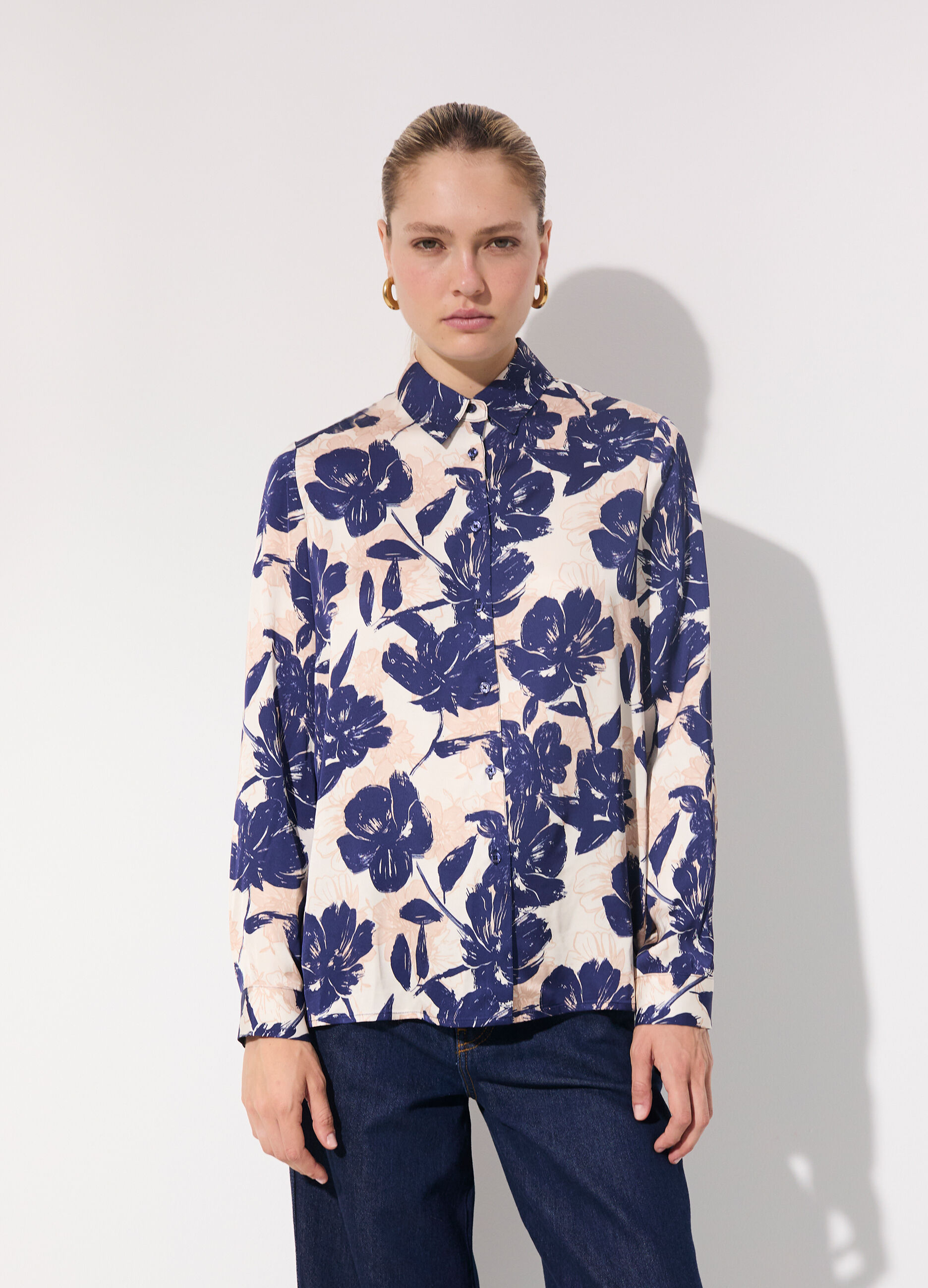 Camicia in viscosa satin con stampa floreale donna_1