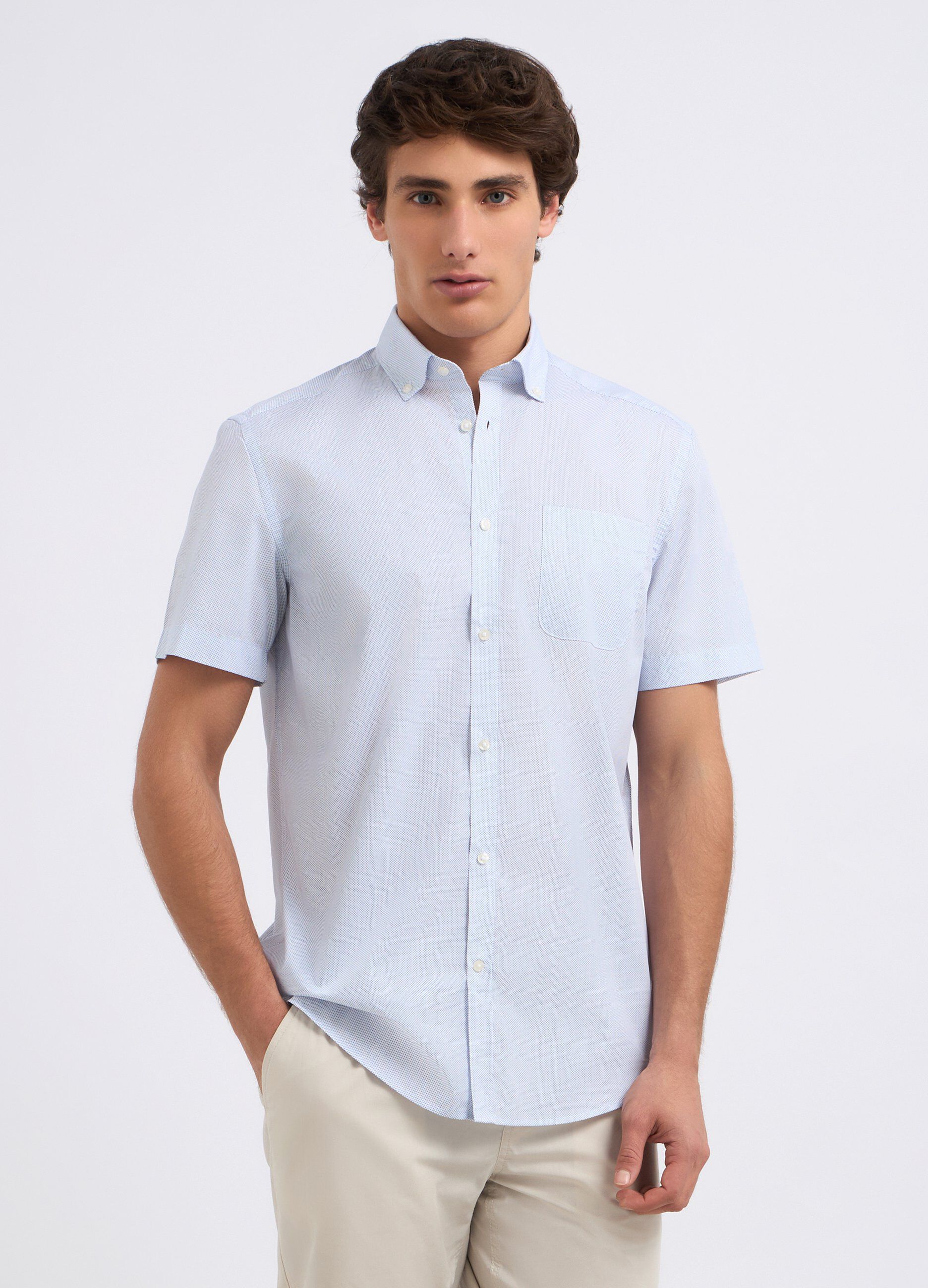 Camicia a maniche corte in misto cotone uomo_0