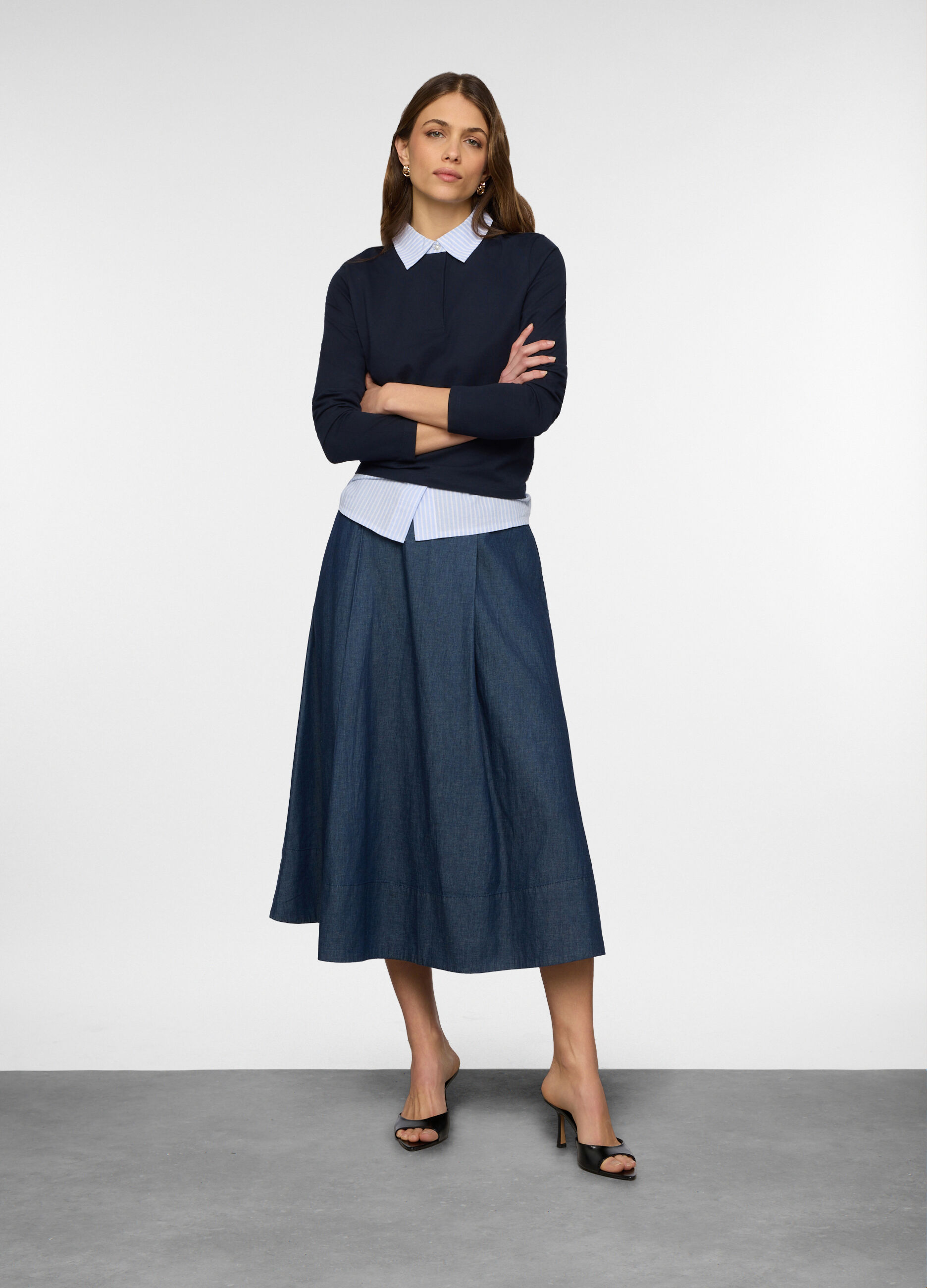 T-shirt con inserto camicia donna_0