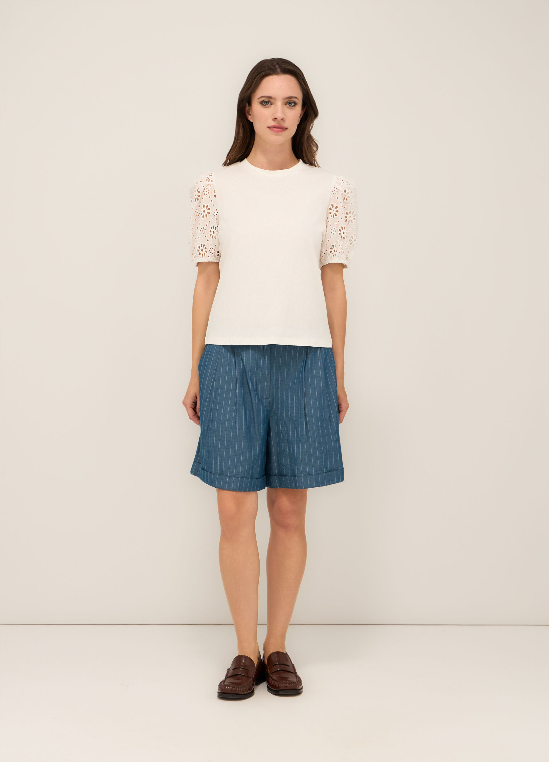 Pantaloncini in popeline di puro cotone donna_0