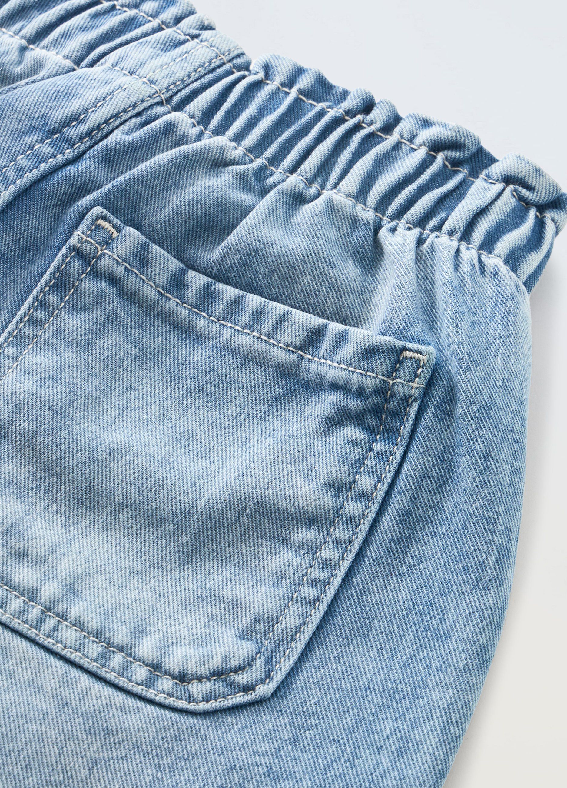 Shorts papperbag in denim di puro cotone bambina_1