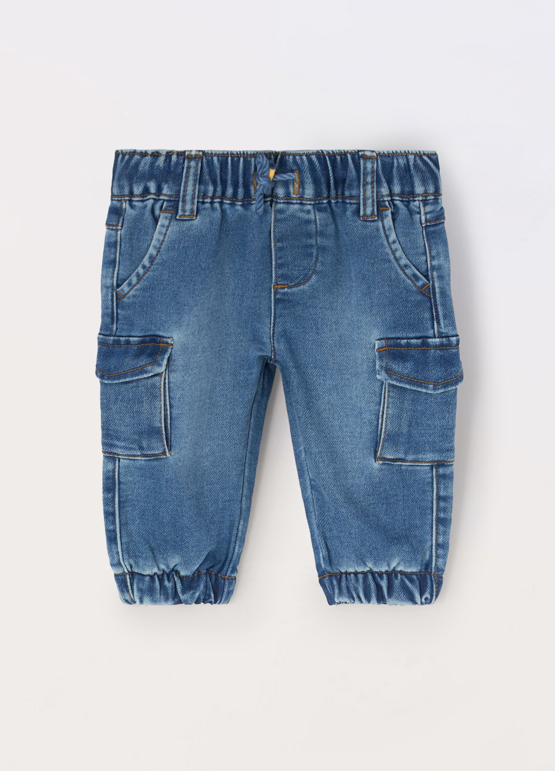 Pantaloni cargo in french terry denim neonato_0
