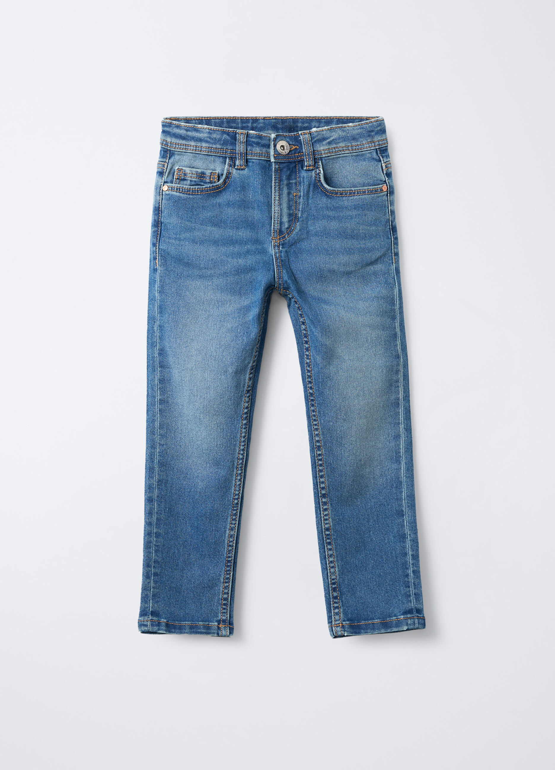 Pantaloni in Comfort Stretch Denim misto cotone Straight Fit bambino_0