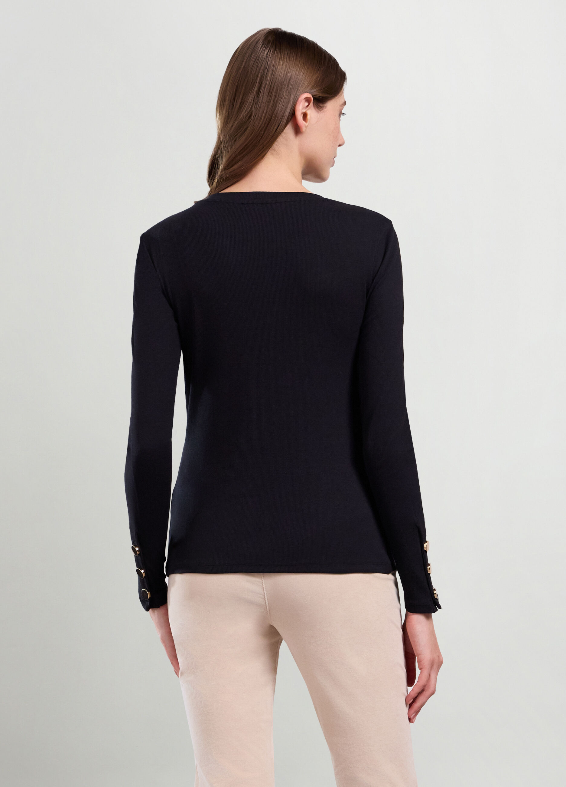 T-shirt in costina di cotone stretch donna_1