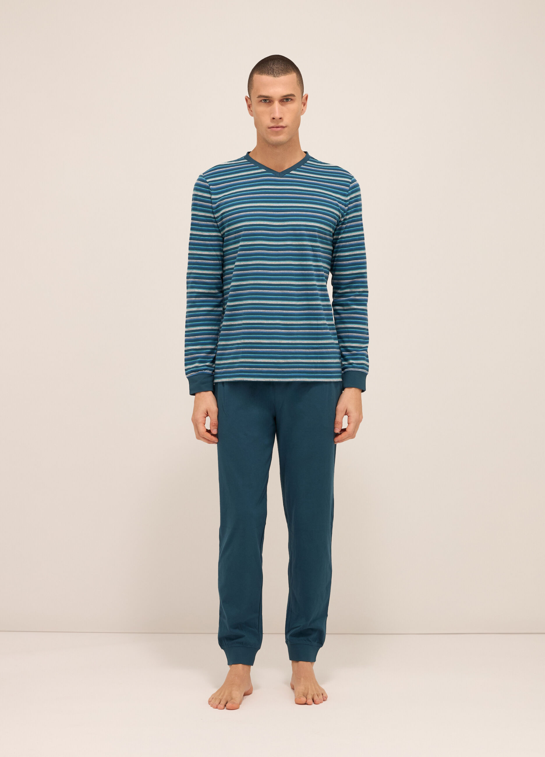 Maglia del pigiama a righe multicolor misto cotone uomo_0