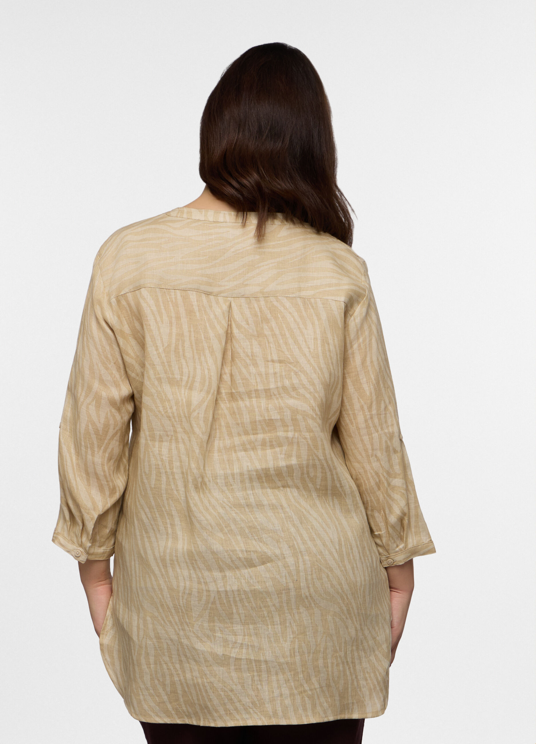 Blusa Fit Regular con scollo rotondo in puro lino donna curvy_1