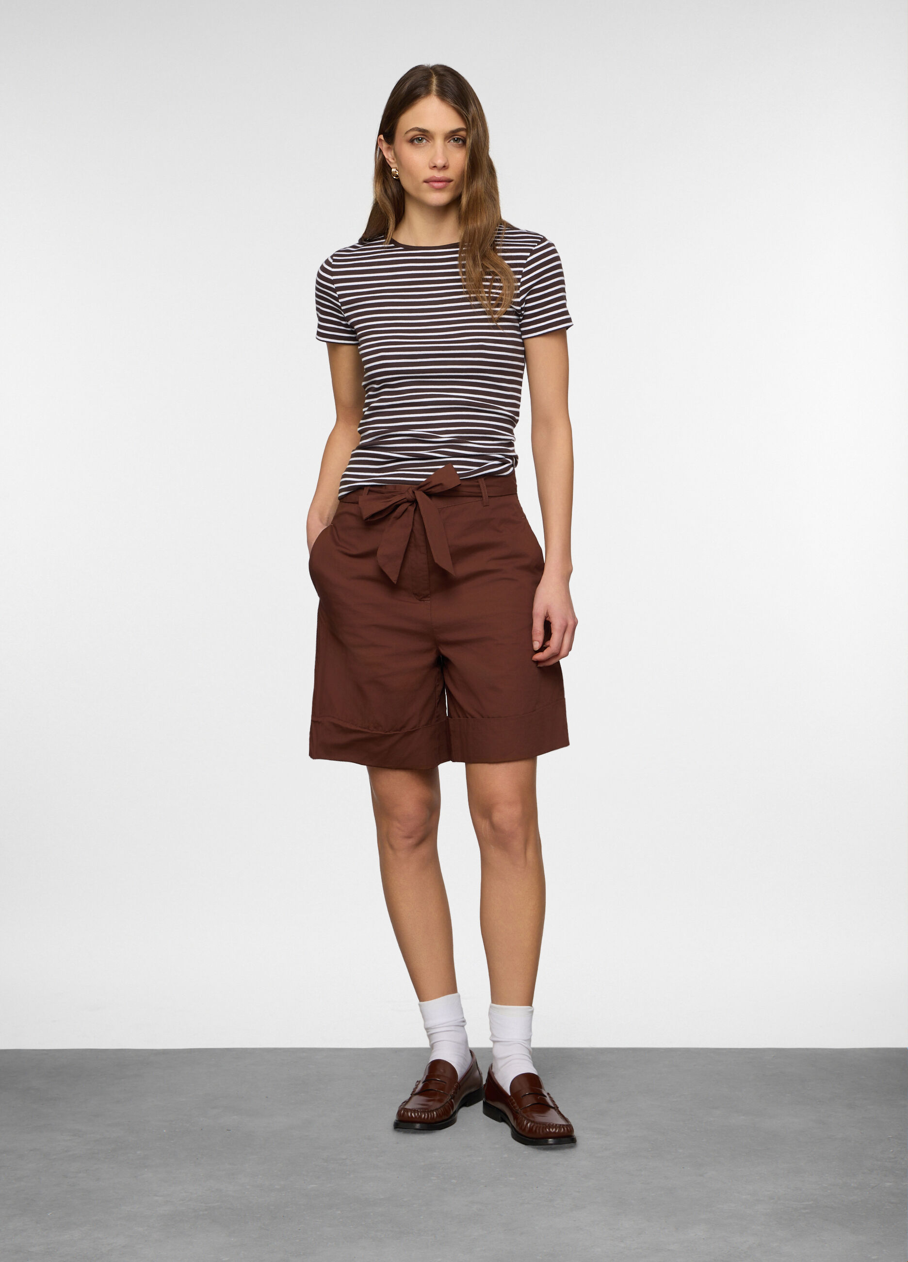 T-shirt girocollo fitted in costina stretch donna_0