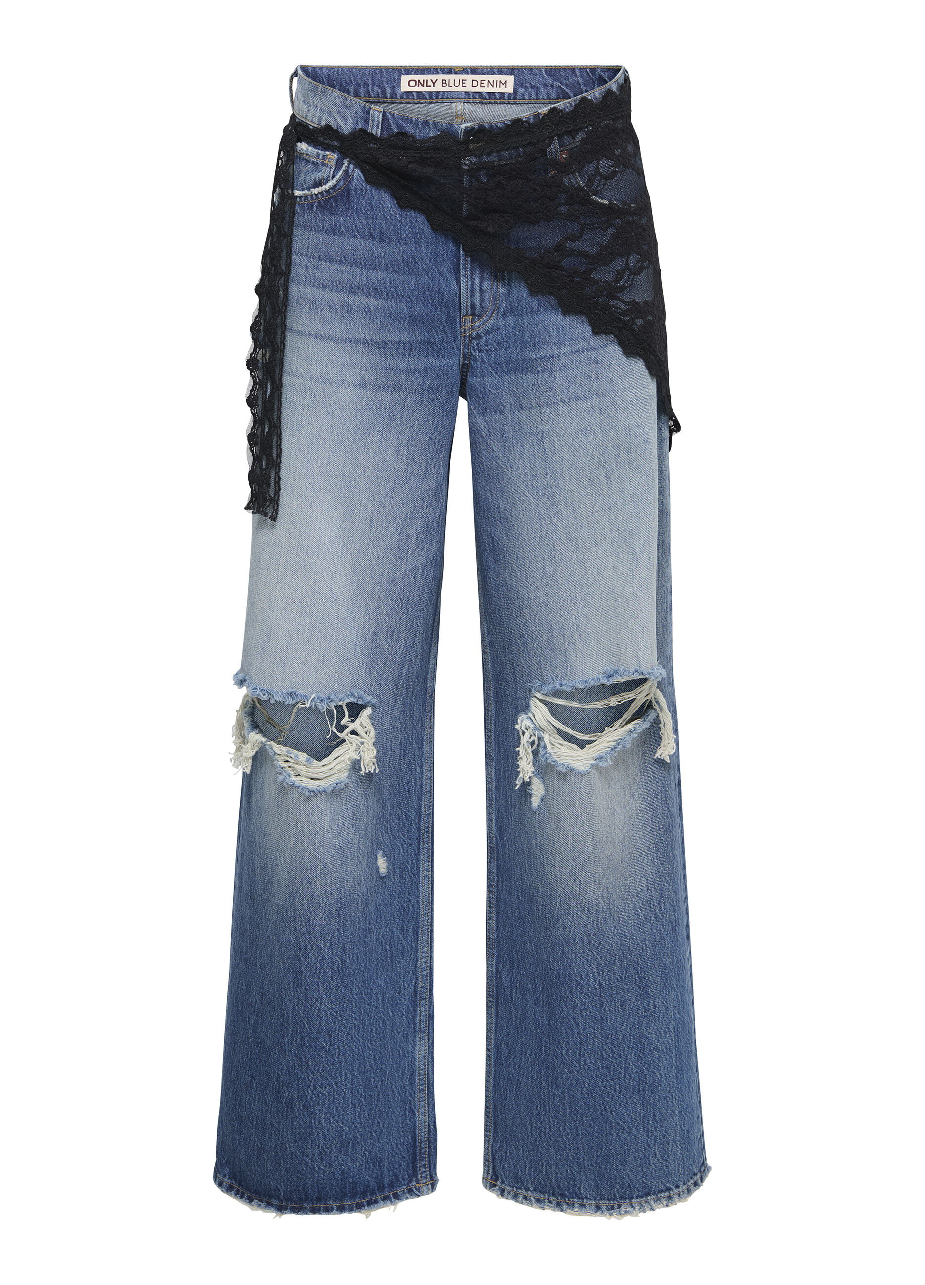 Jeans wide leg fit con dettaglio pizzo_0