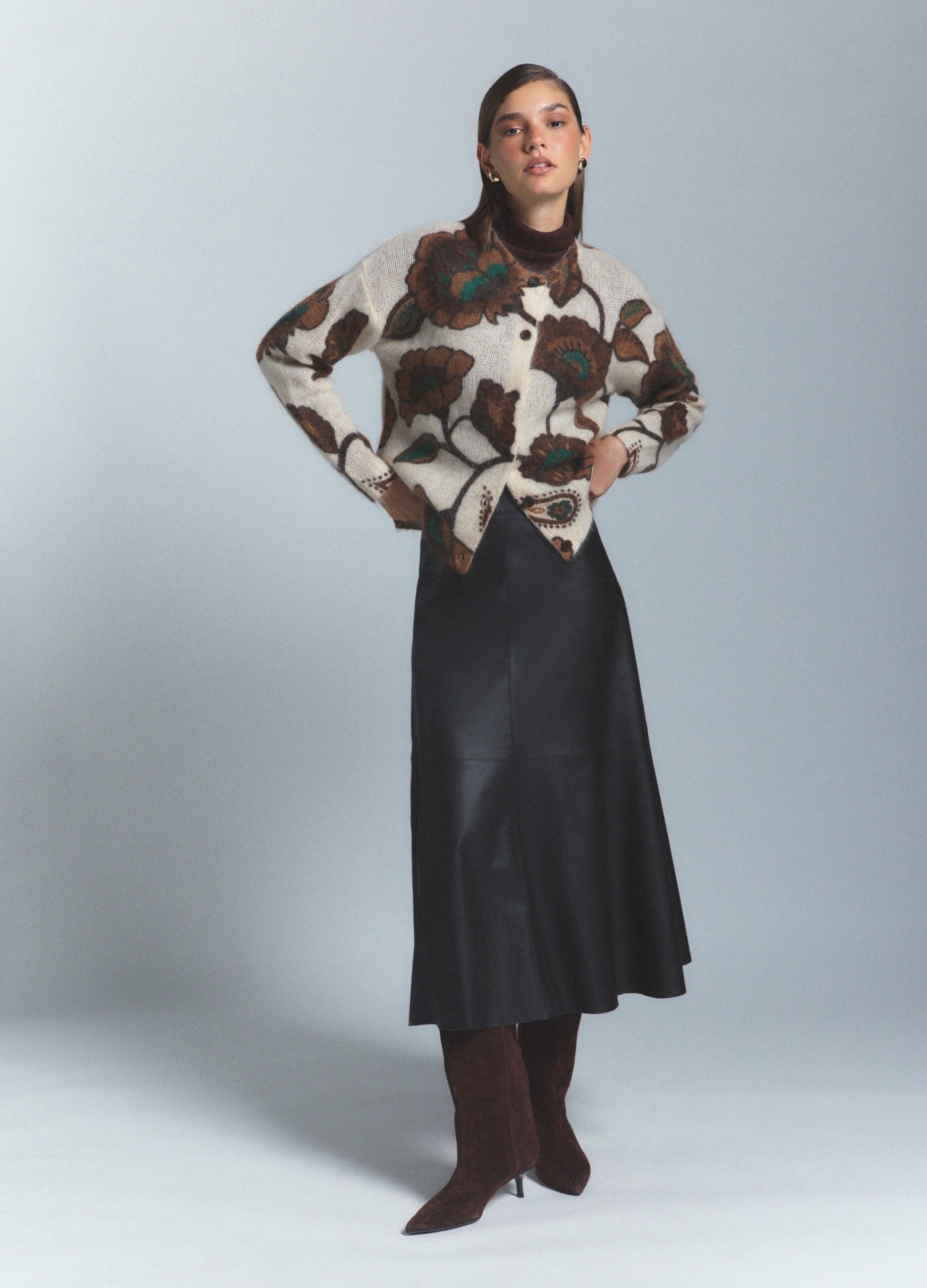 Cardigan girocollo operato misto lana Mohair donna_1