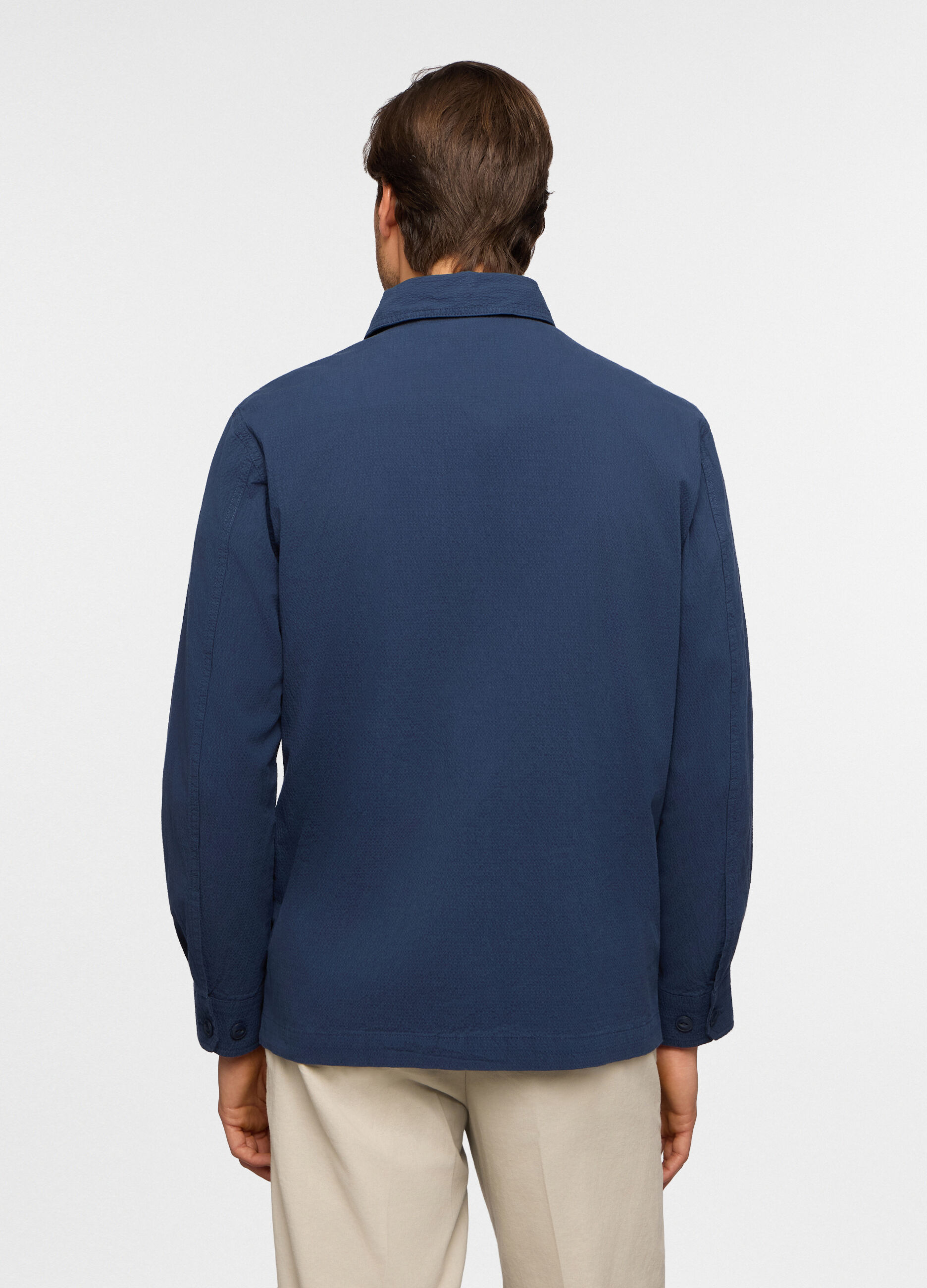 Shirt jacket in seersucker di cotone stretch uomo_1