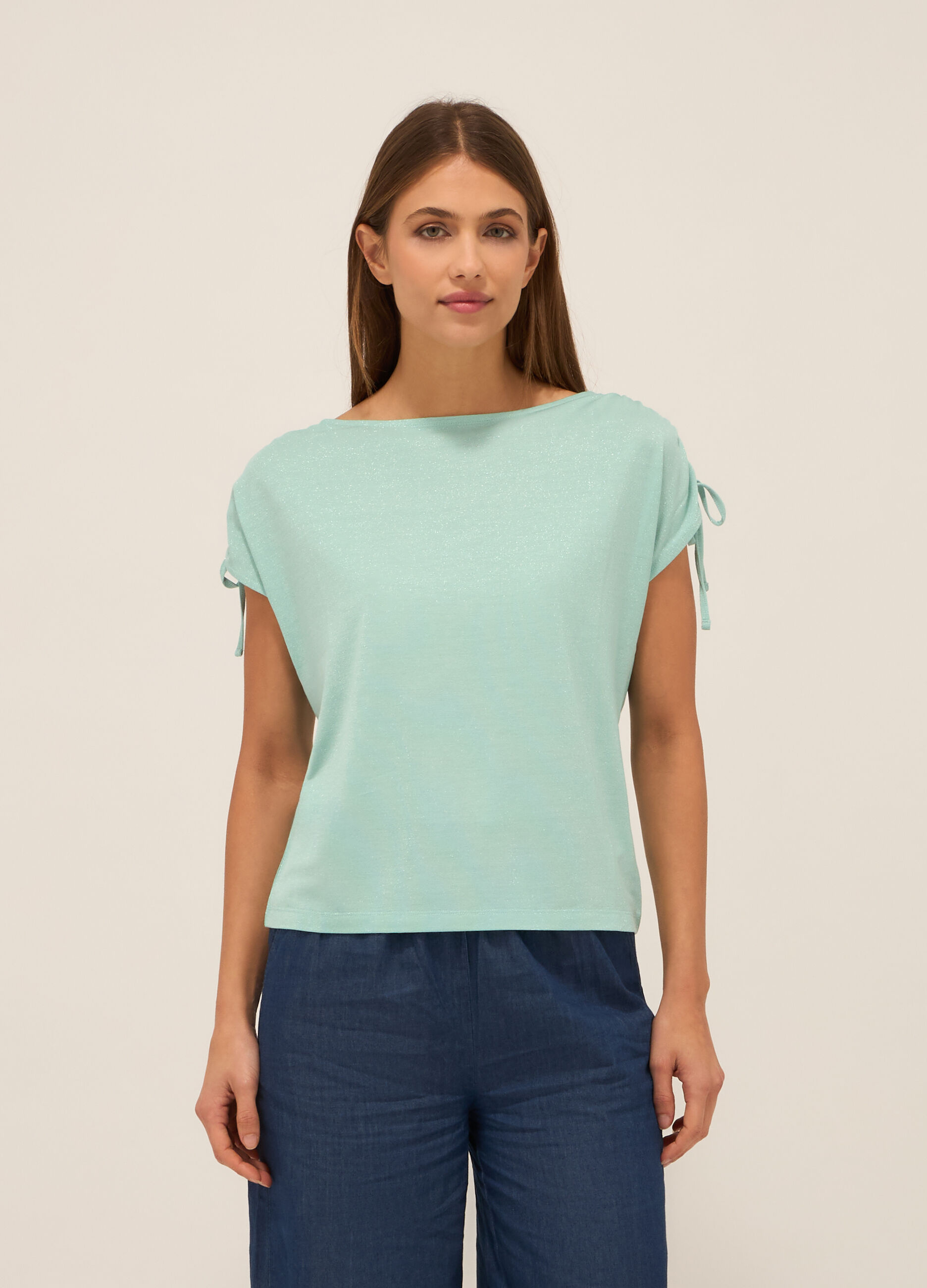 T-shirt in misto viscosa e filo lurex donna_0