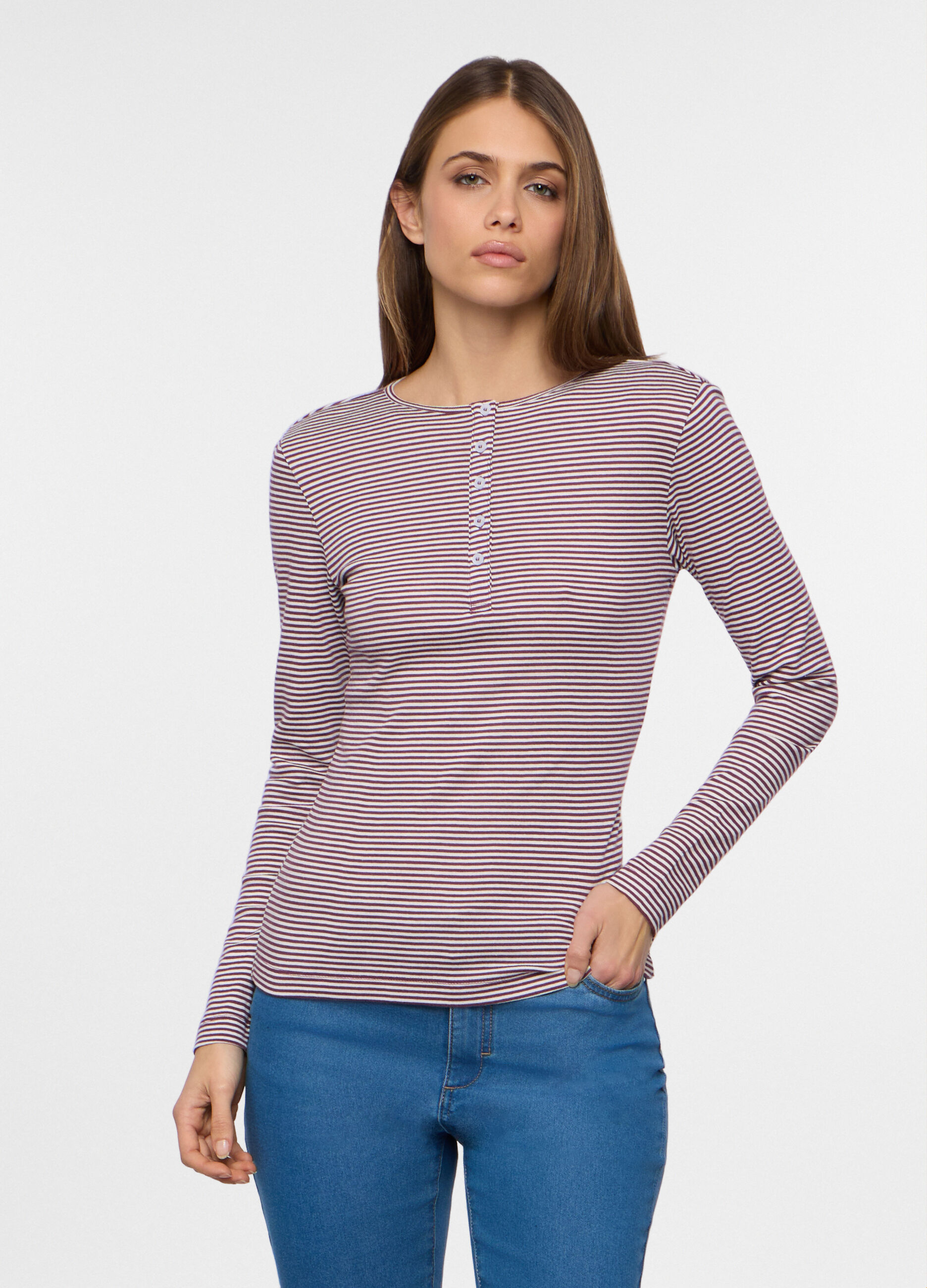 T-shirt girocollo in costina donna_0