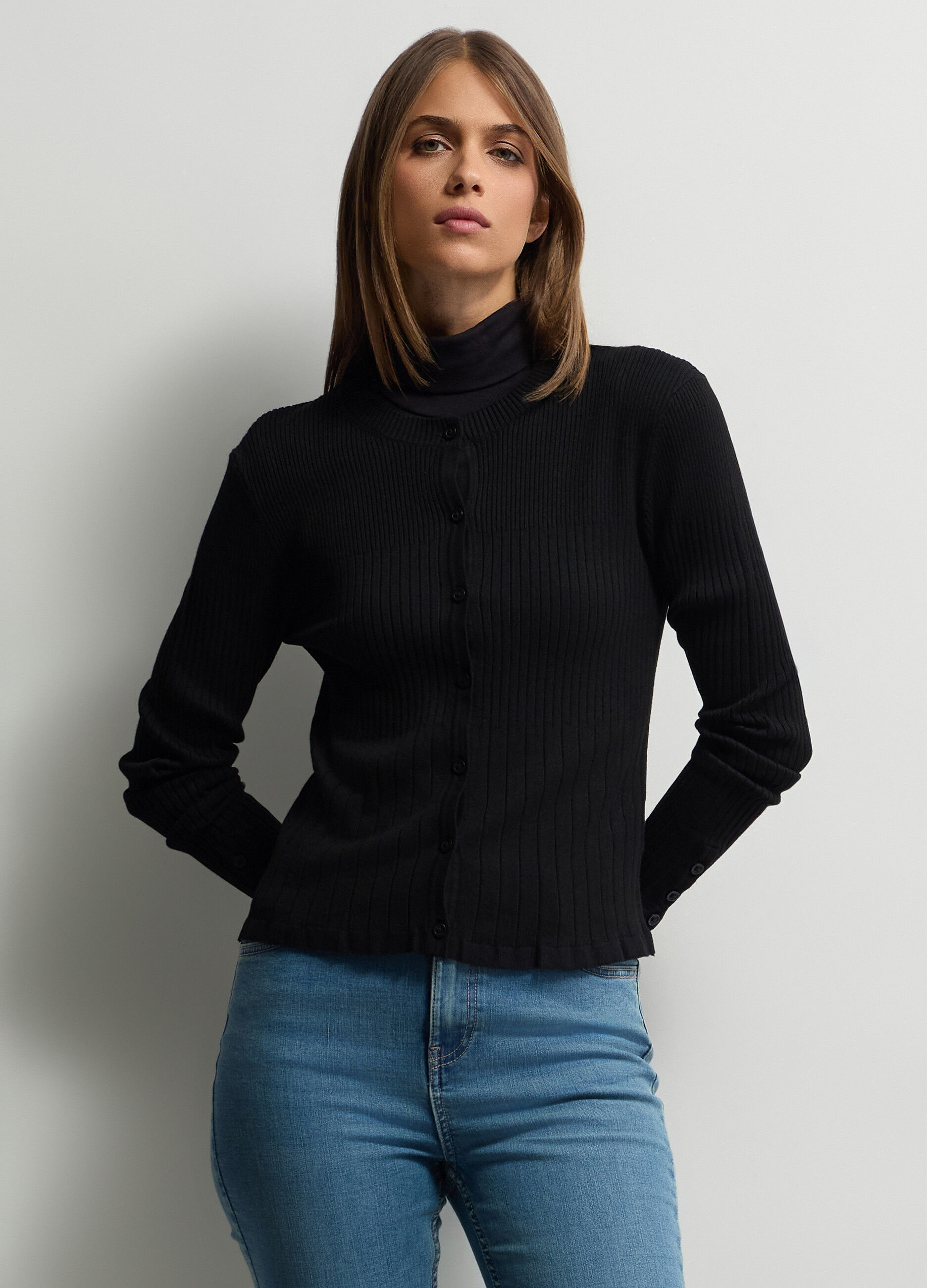 Cardigan girocollo in costina donna_0