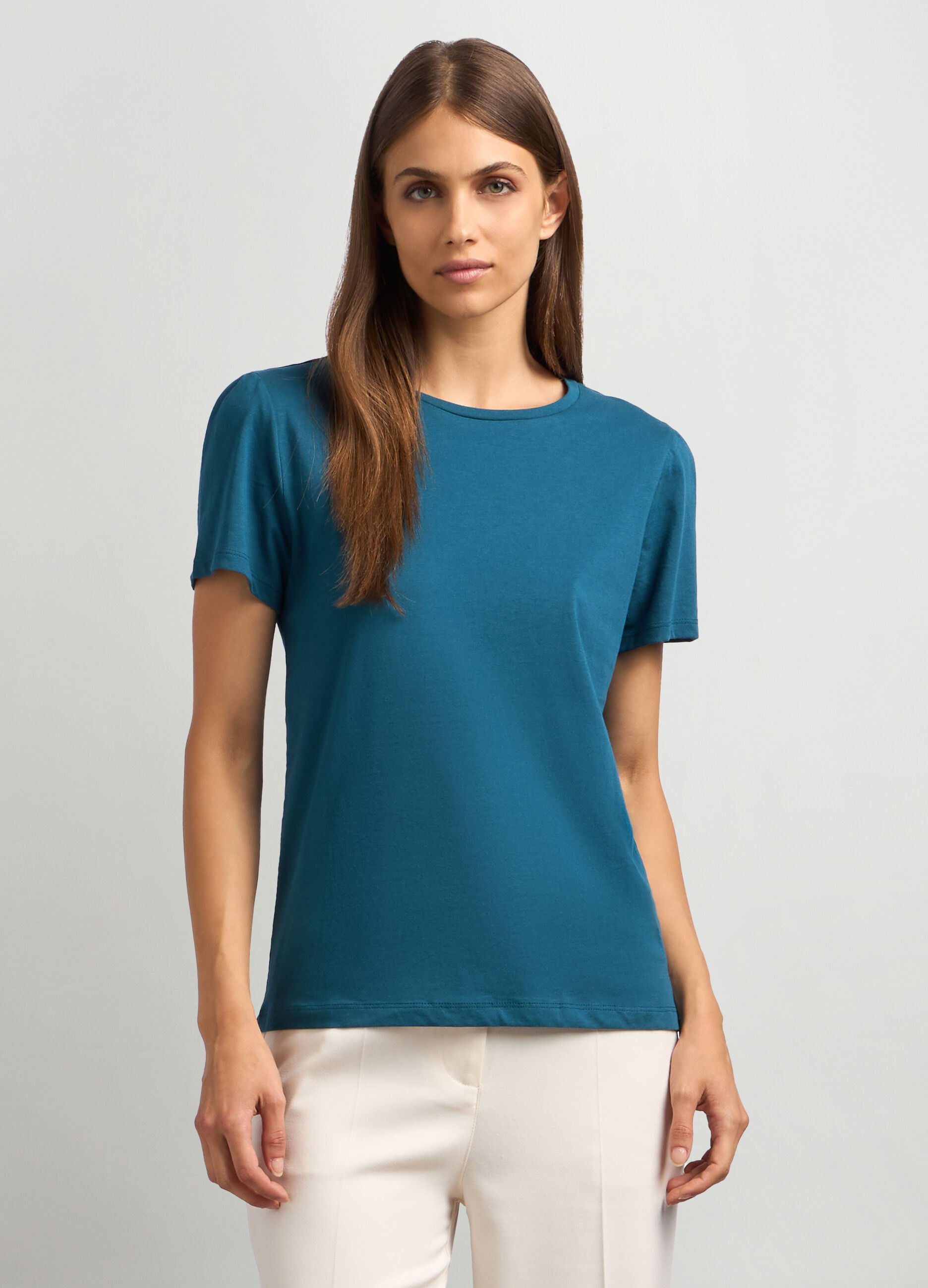 T-shirt in jersey di puro cotone donna_0