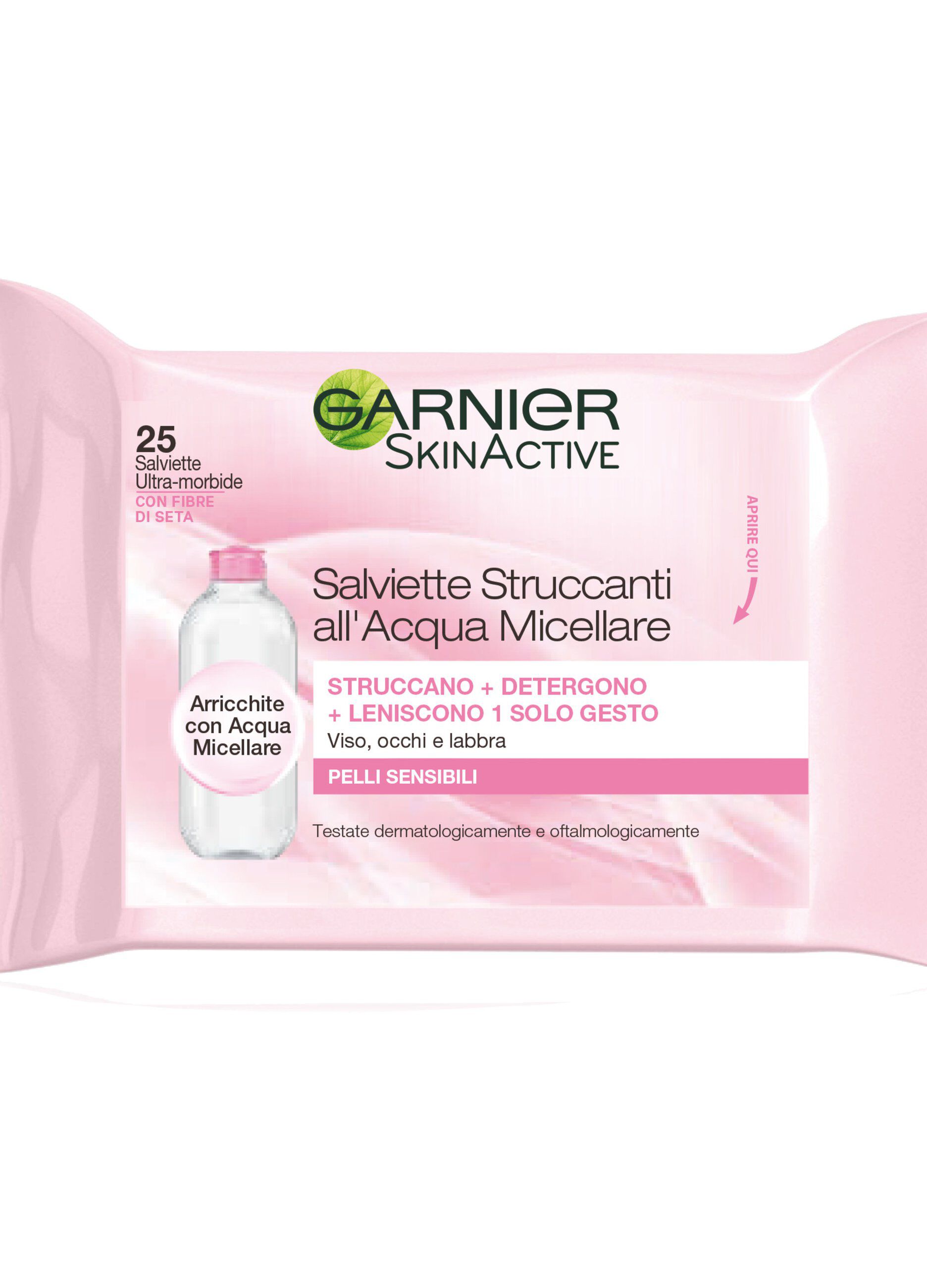 Garnier Salviette Struccanti Micellari Pelli Sensibili, Strucca, Deterge e Lenisce Senza Risciacquo.