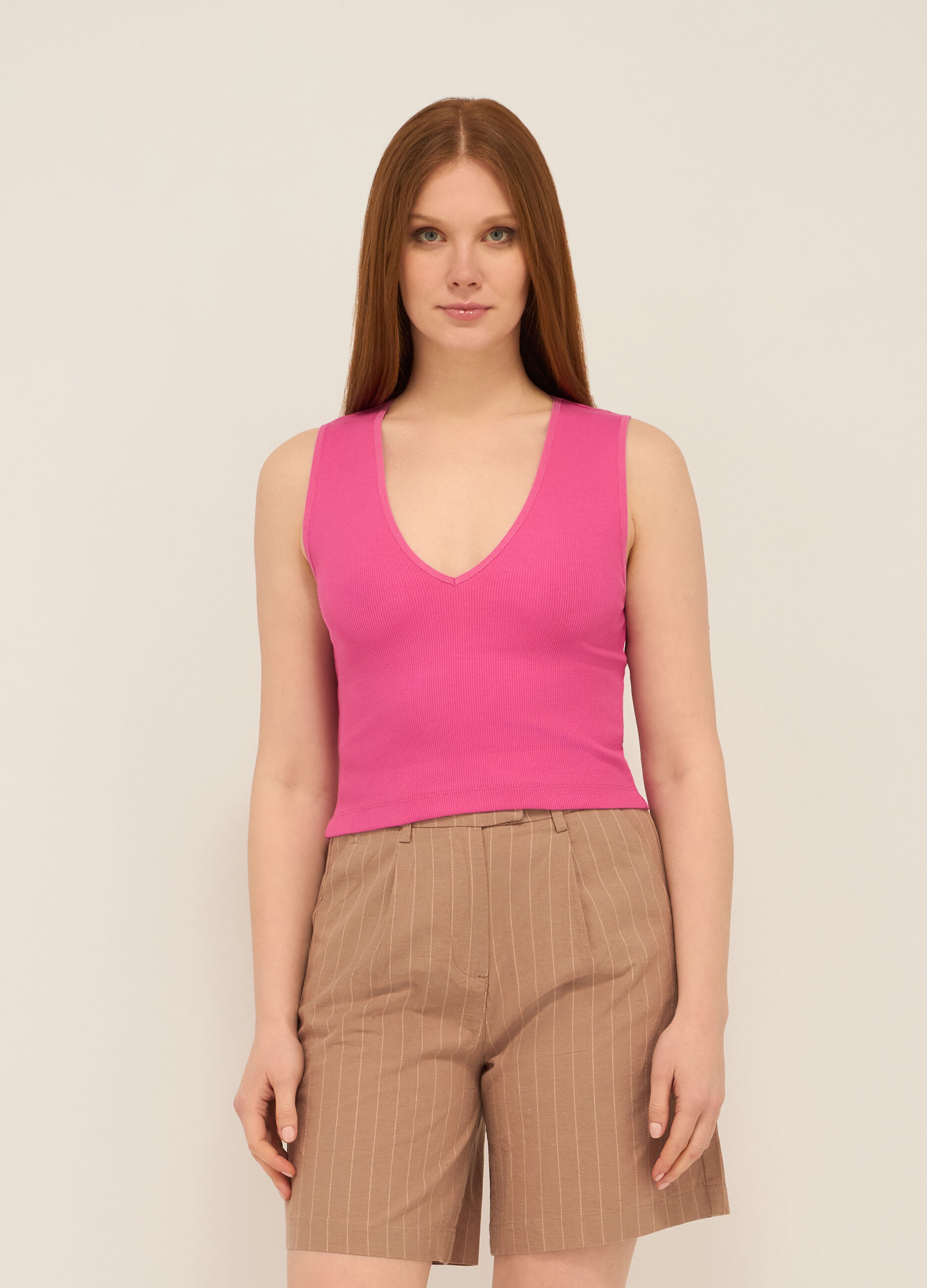 Top in costina di cotone stretch donna_0