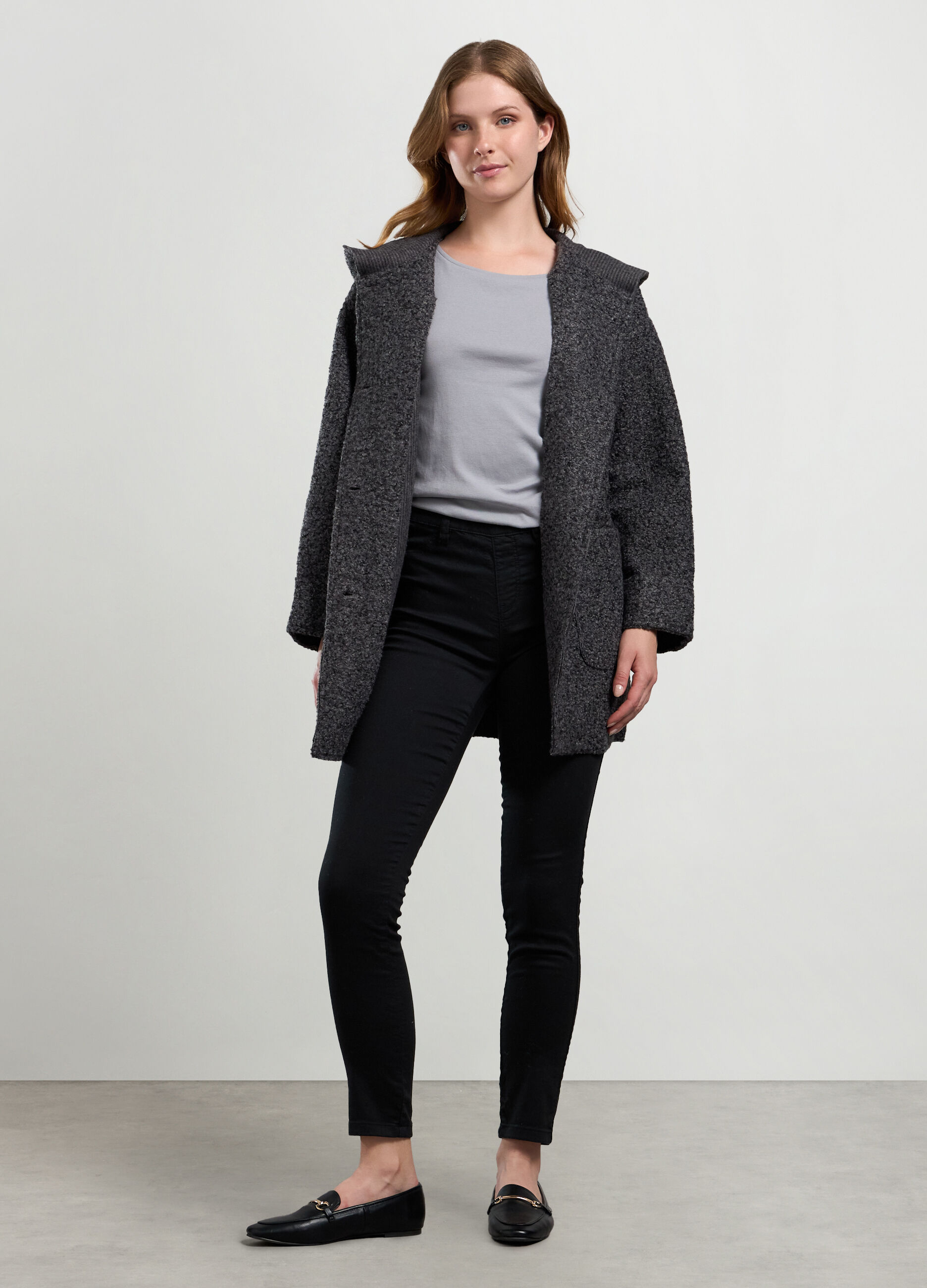 Cappotto boucle con cappuccio donna
