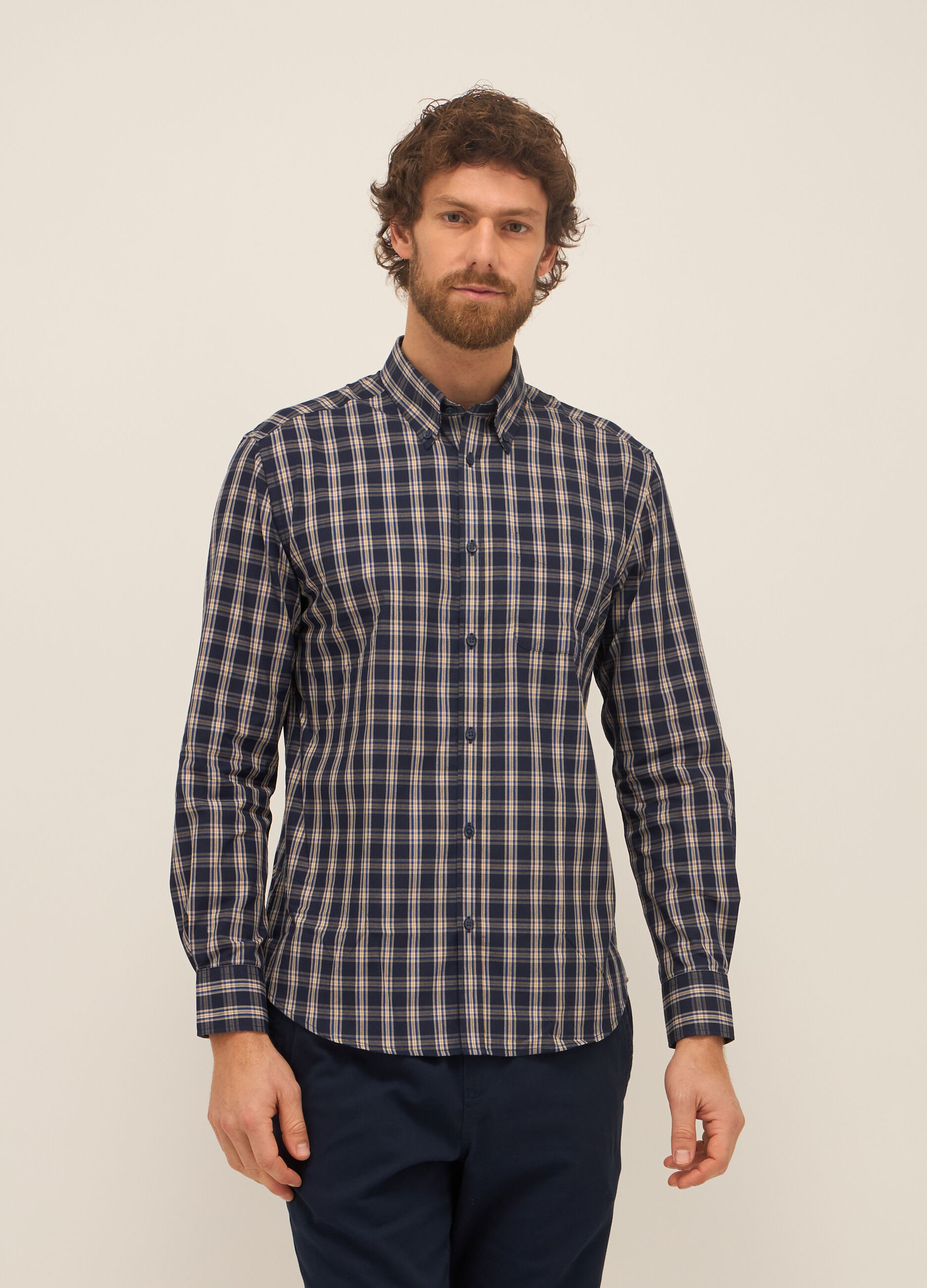 Camicia regular fit button-down in misto cotone uomo_0