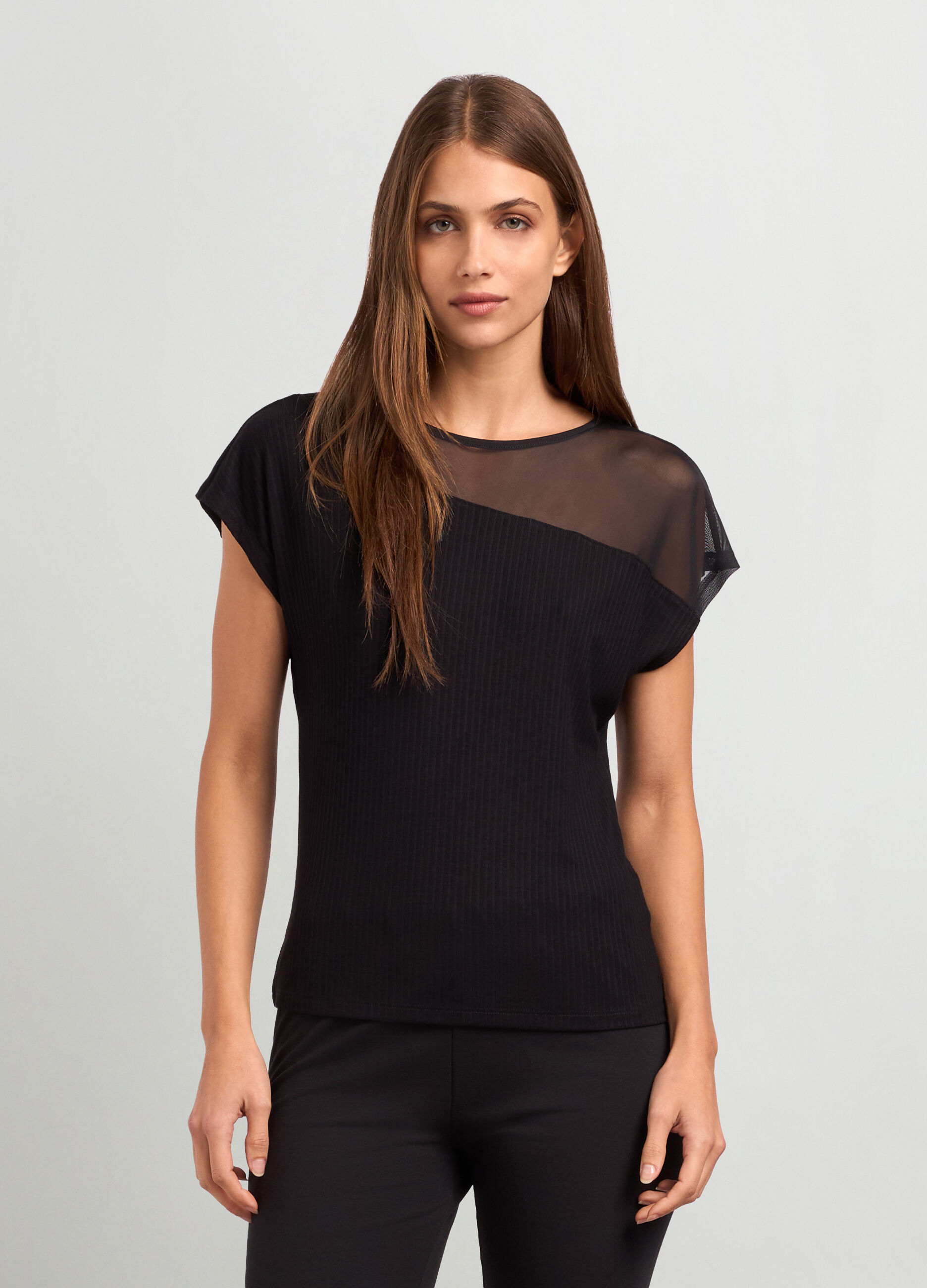 T-shirt in costina di viscosa stretch donna_0