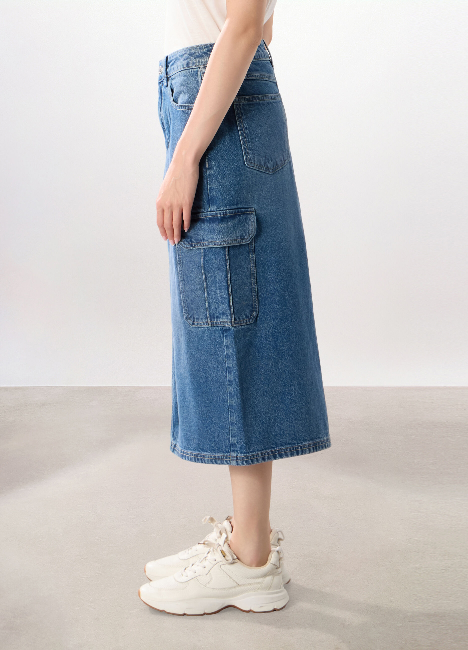 Gonna lunga in denim di puro cotone donna_3