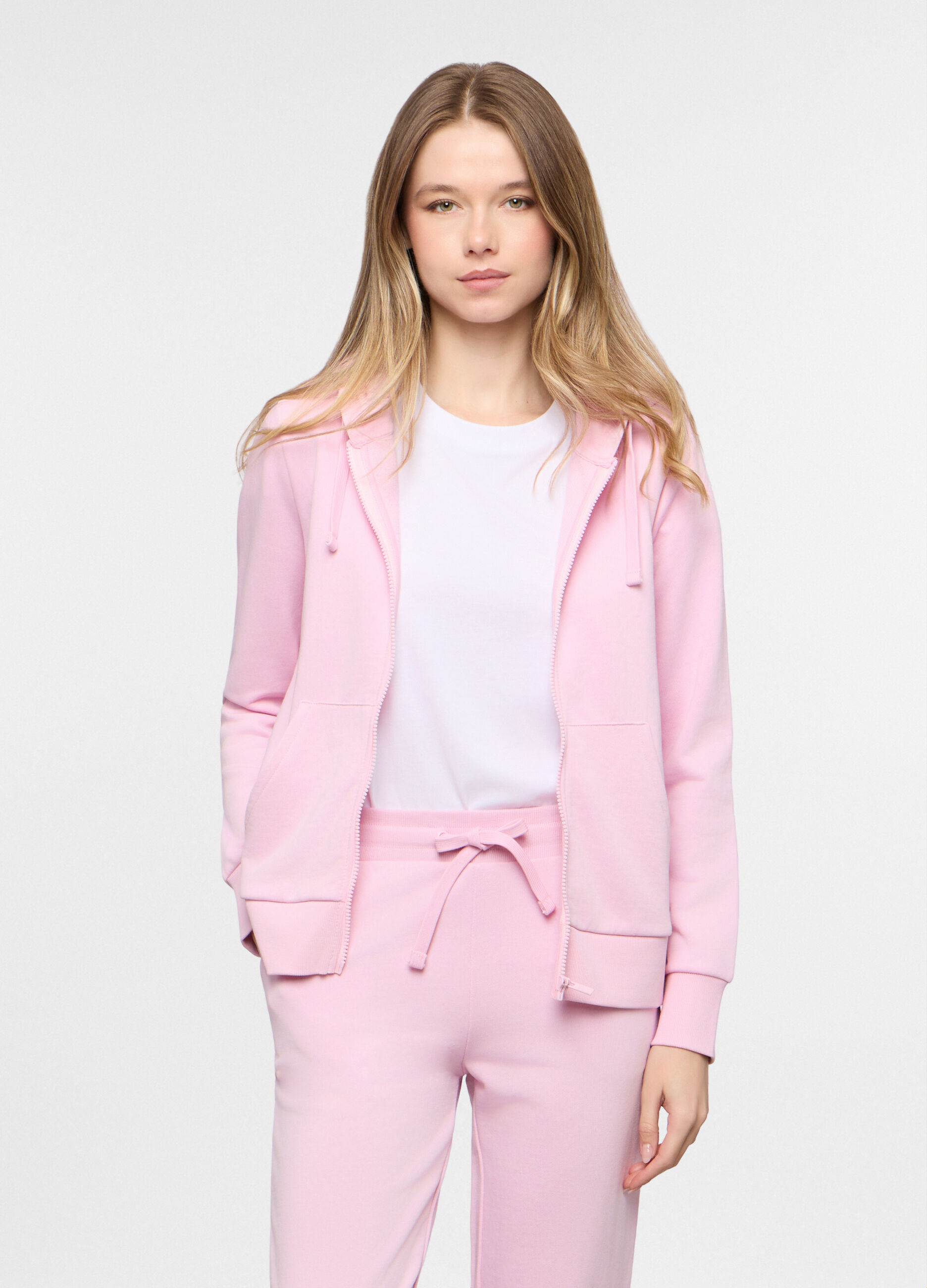 Felpa con cappuccio in french terry di cotone stretch donna_0