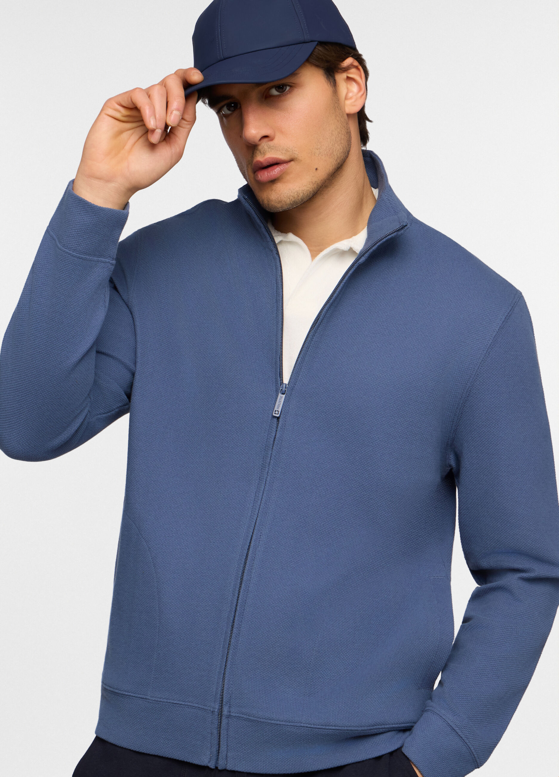 Felpa con zip in maglia di cotone uomo_0