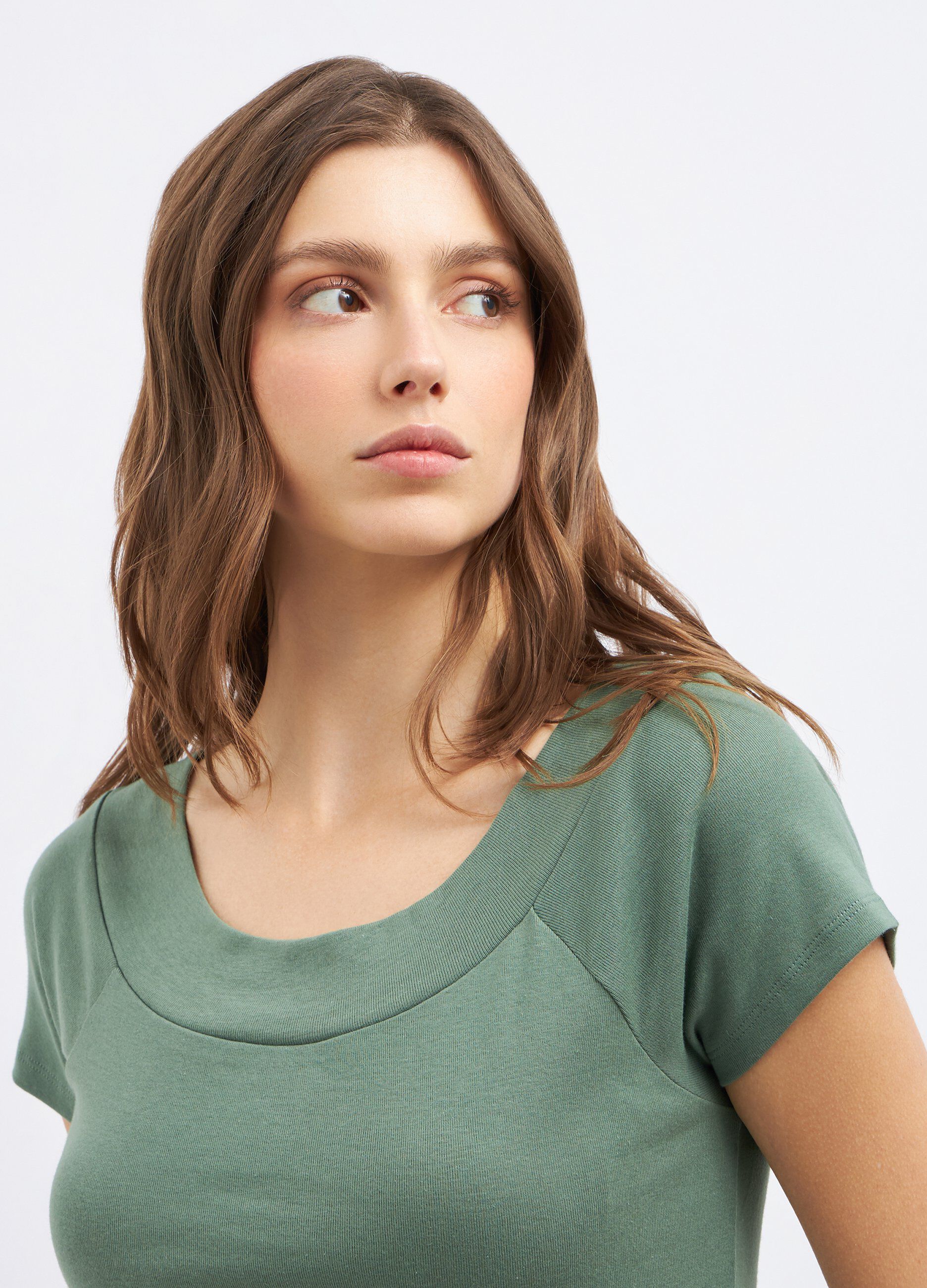 T-shirt in puro cotone con scollo a barchetta donna_2