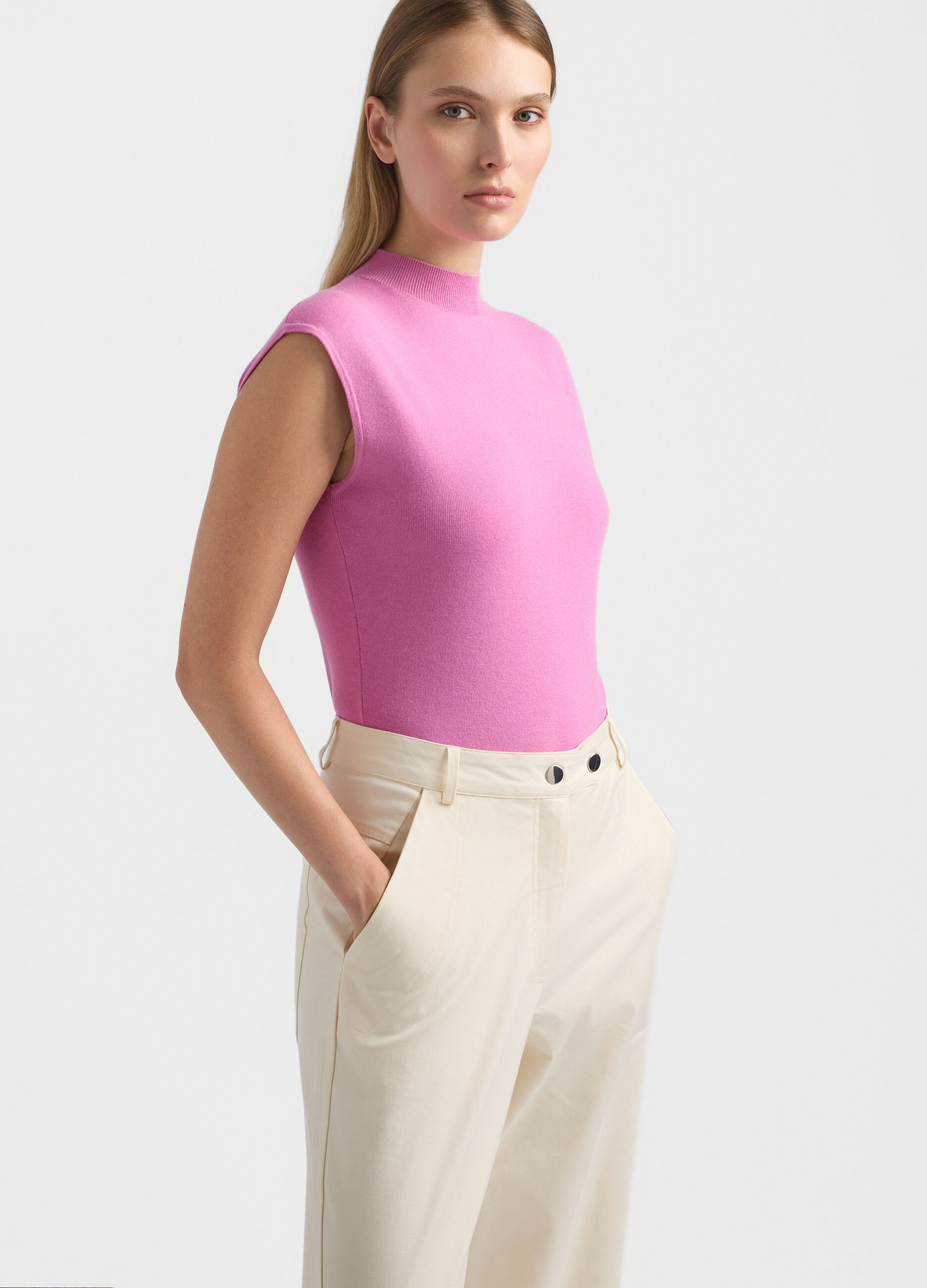 Pantaloni Fit Regular in Twill di cotone stretch donna_3