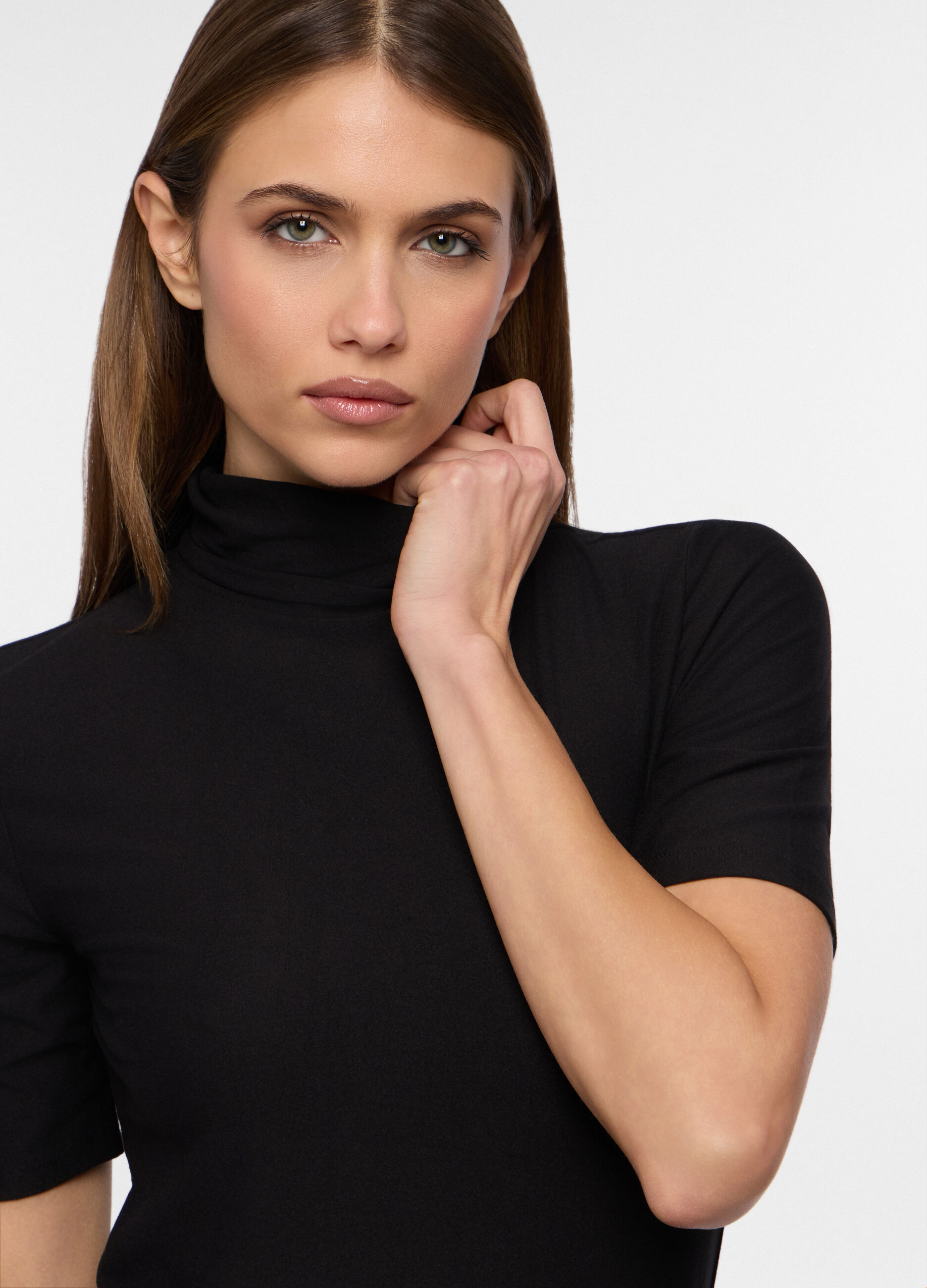 T-shirt a collo alto stretch donna_2