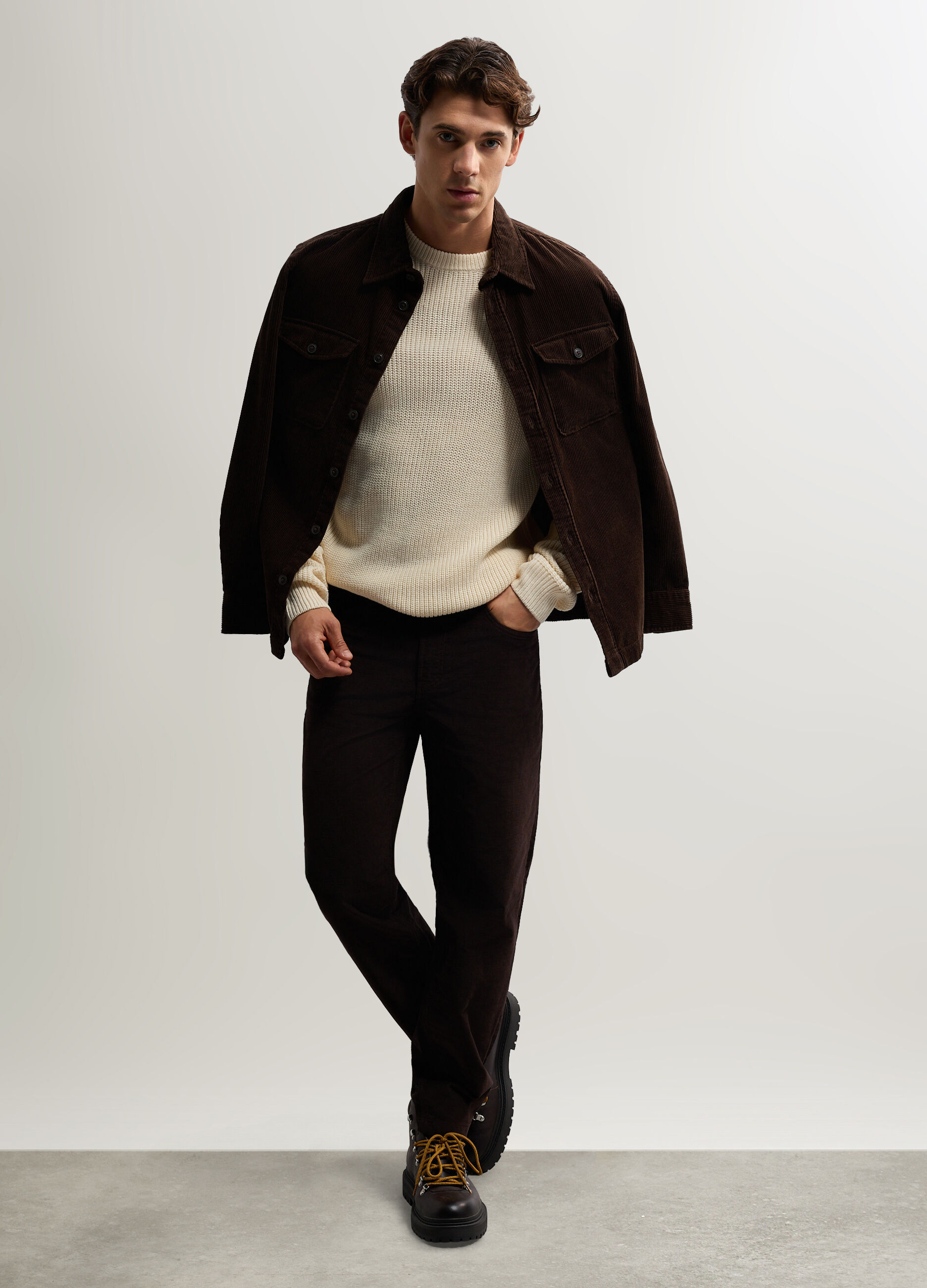 Pantalone cinque tasche in velluto di cotone stretch uomo_4