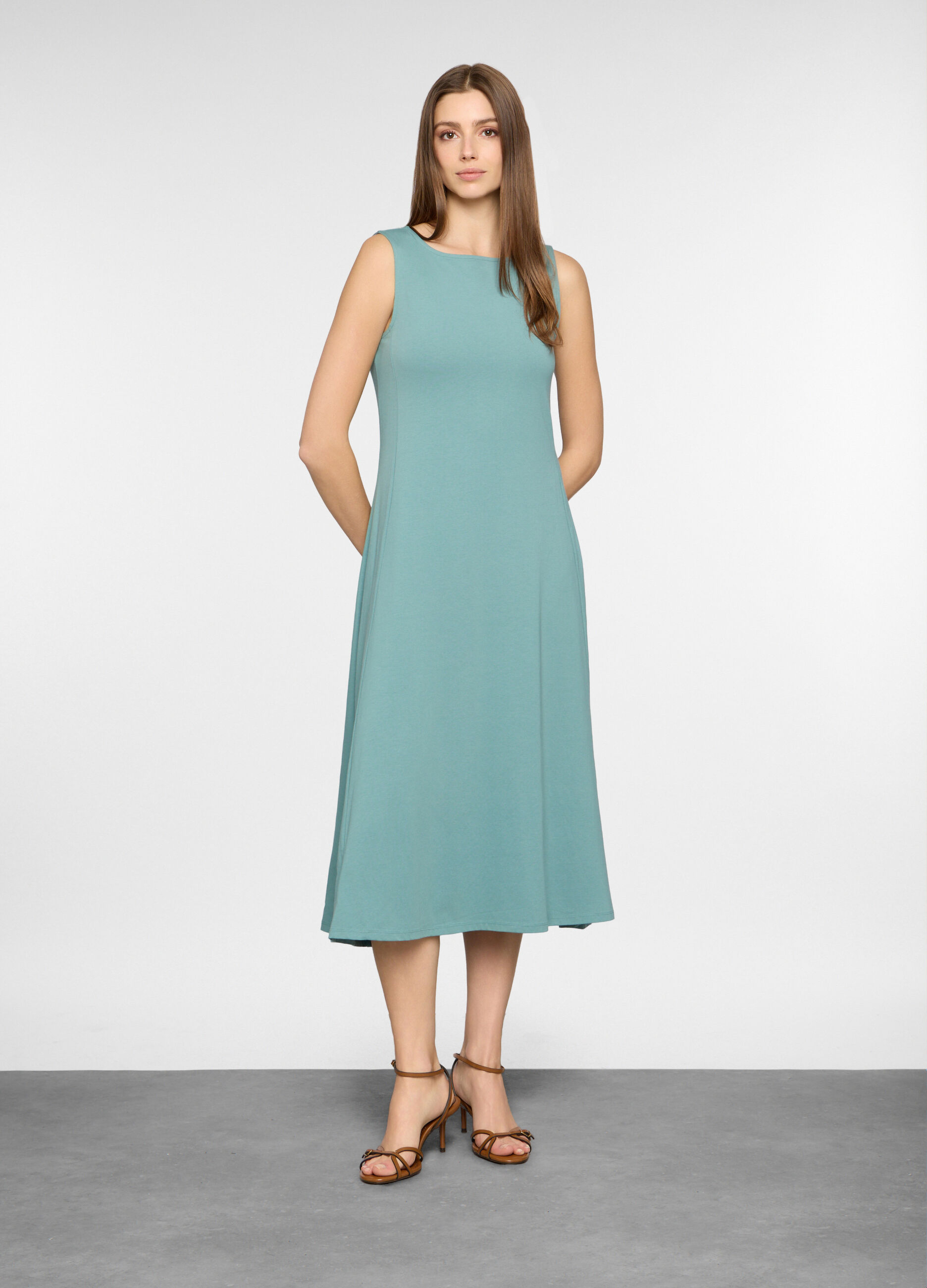 Abito lungo girocollo in jersey stretch donna_0