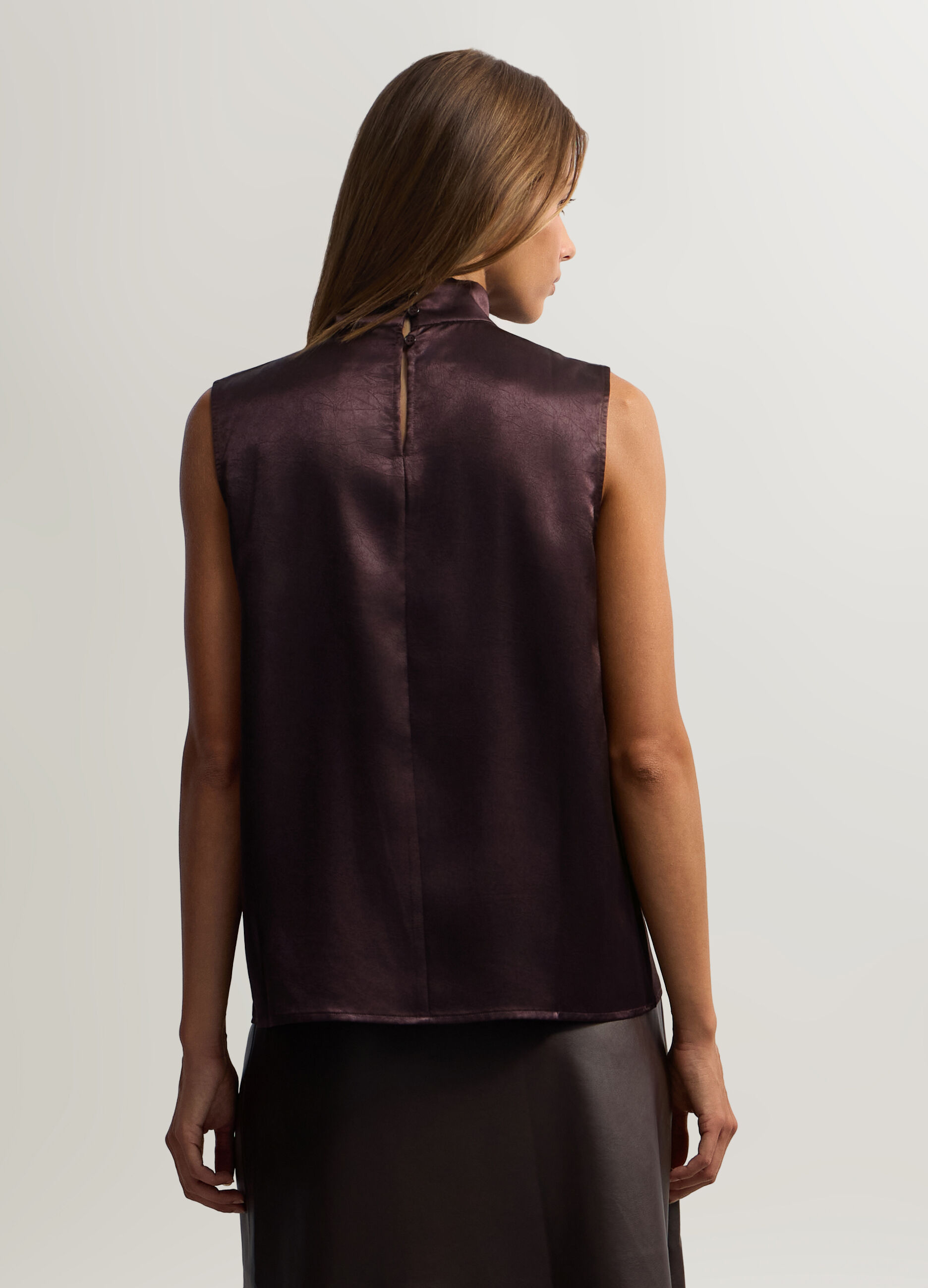 Blusa Fit Over a collo alto in raso donna_1