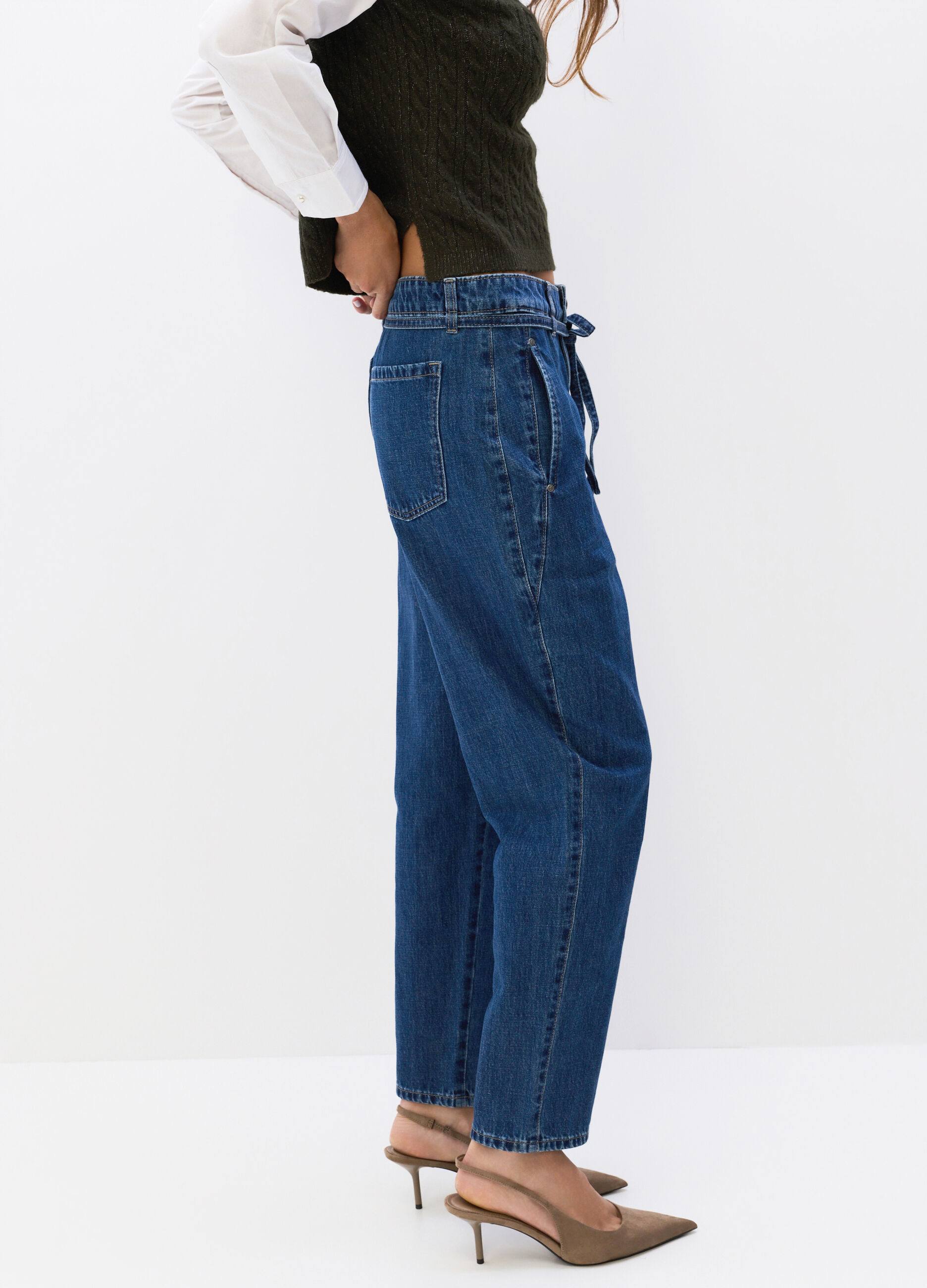 Pantaloni Slouchy Fit in denim di puro cotone donna_3