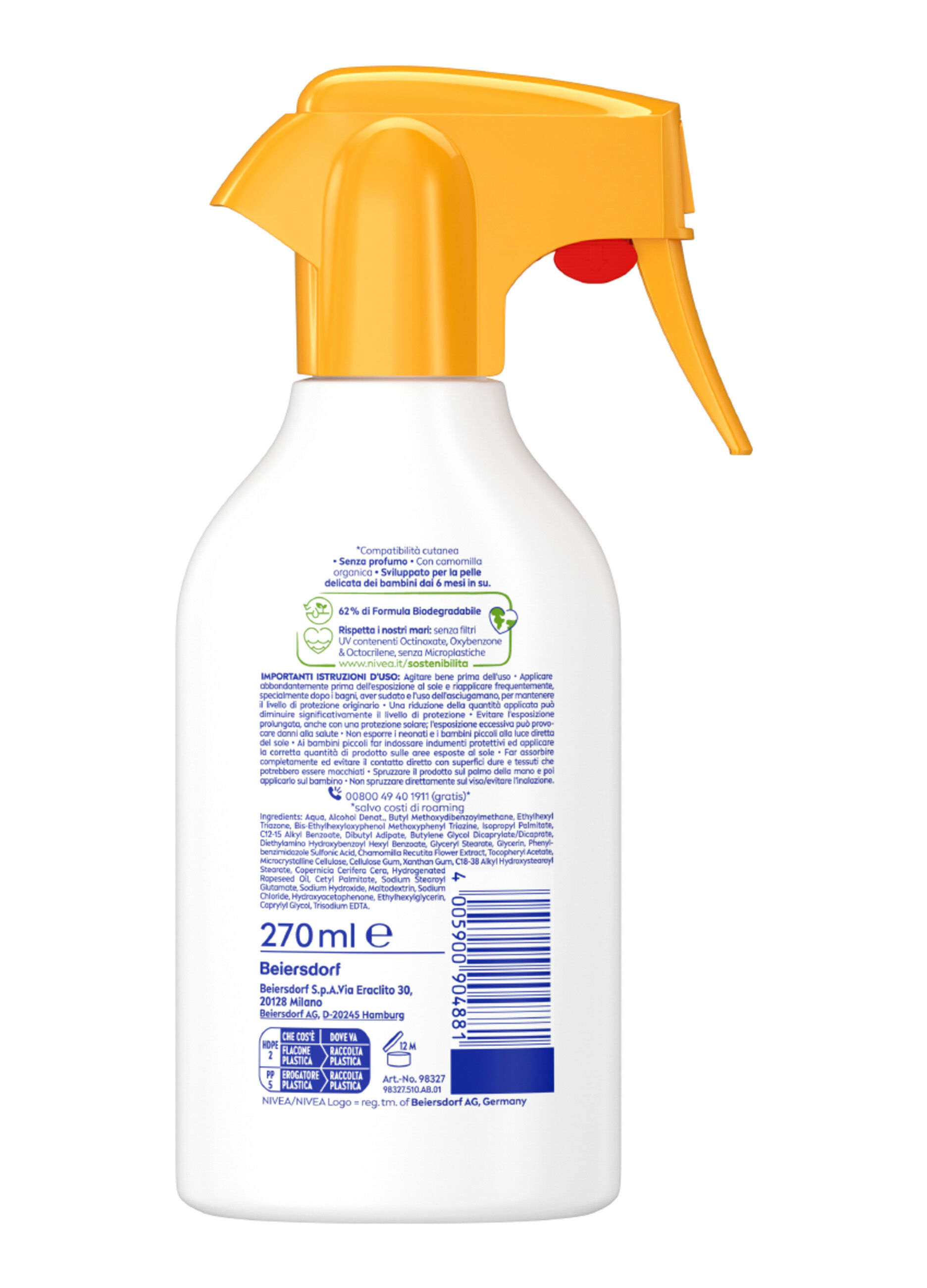 Nivea Sun Spray Solare Kids Sensitive Protect FP50+ 270 ml, Crema solare per bambini e neonati